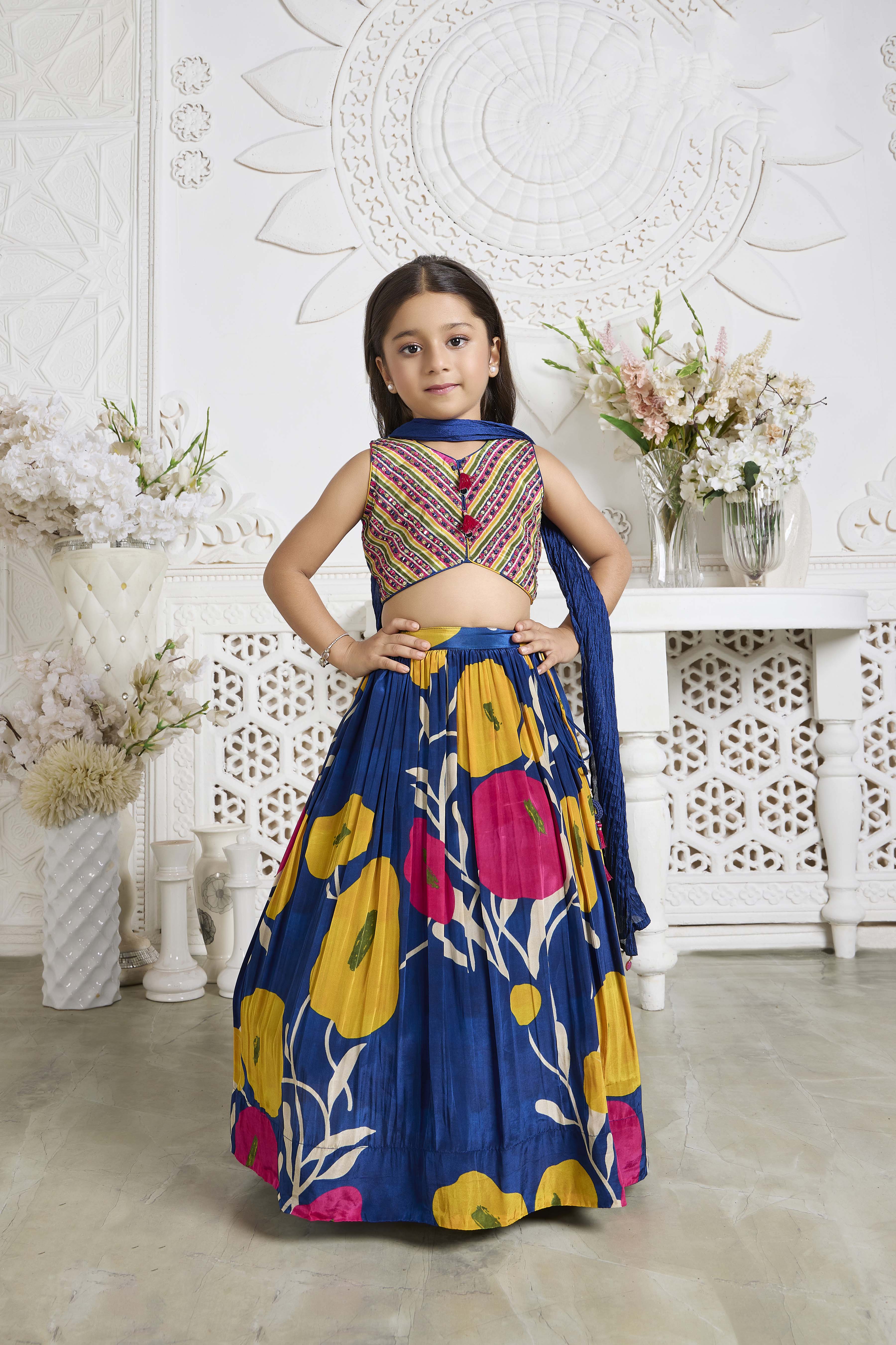 Blue Multicolor Floral Print Lehenga