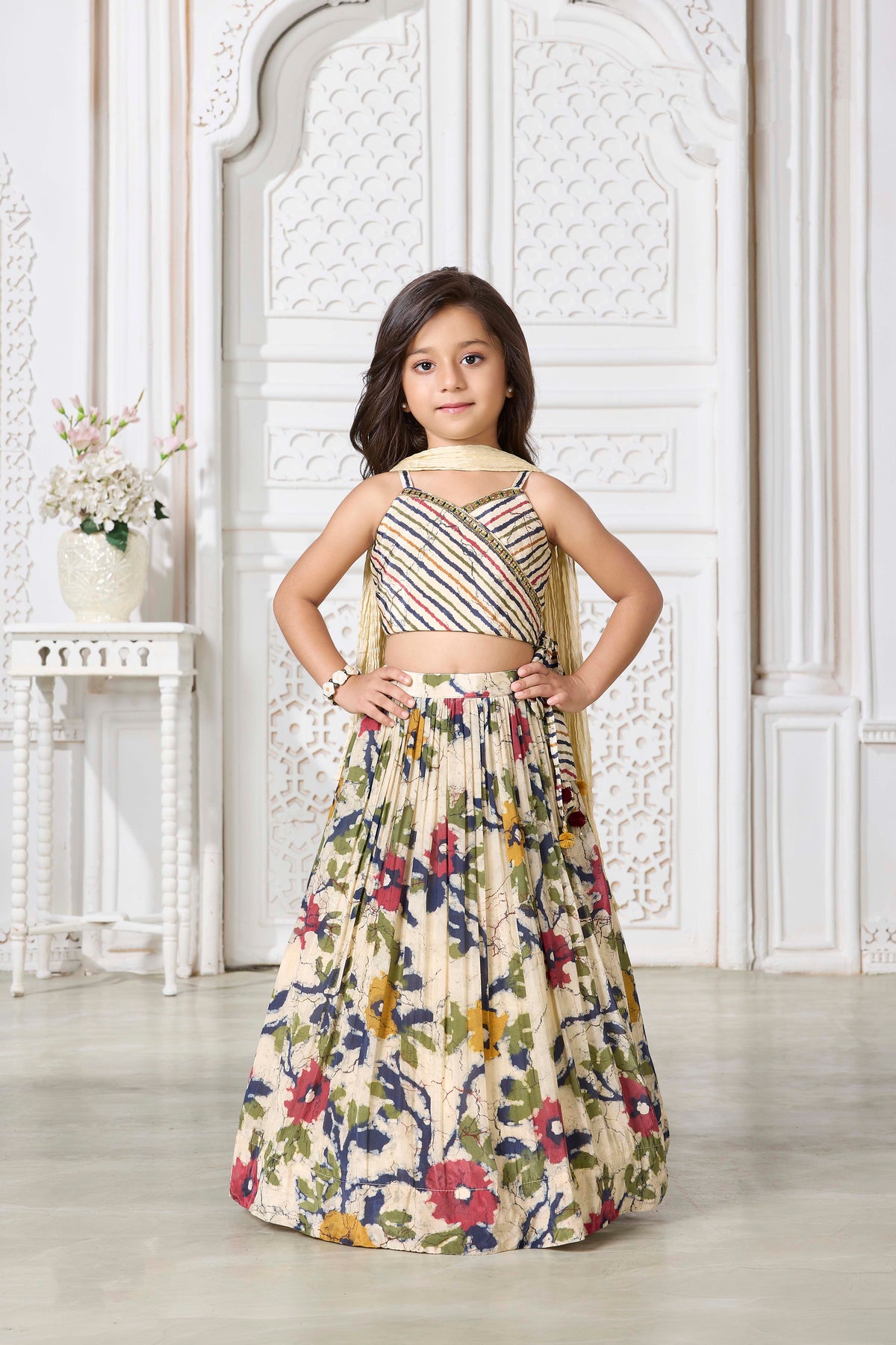 Multicolour Floral Printed Lehenga Set for Girls