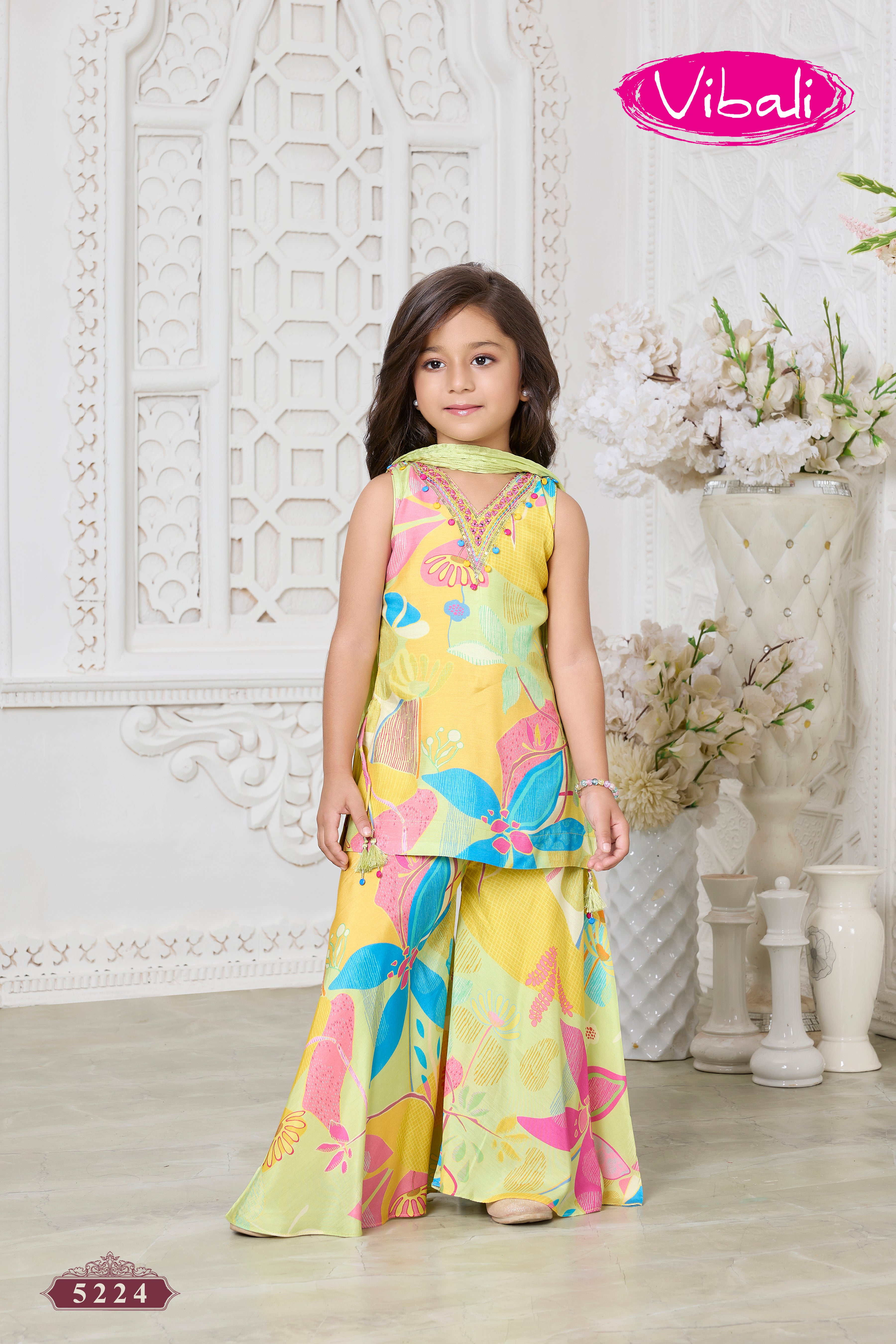 Green Multicolor Floral Crepe Sharara Set
