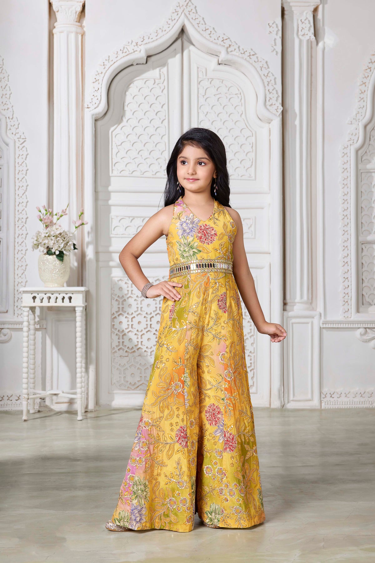 Mustard Floral Embroidered Jumpsuit