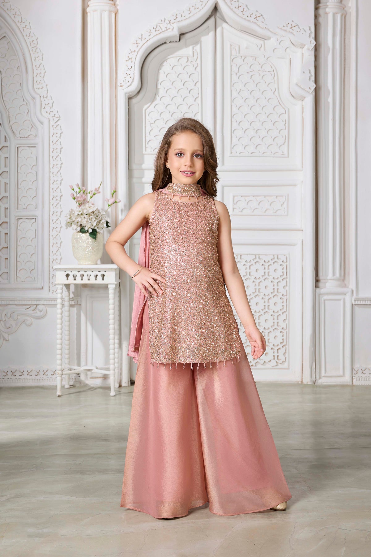 Dusty Rose Pink Designer Palazzo Set for Girls