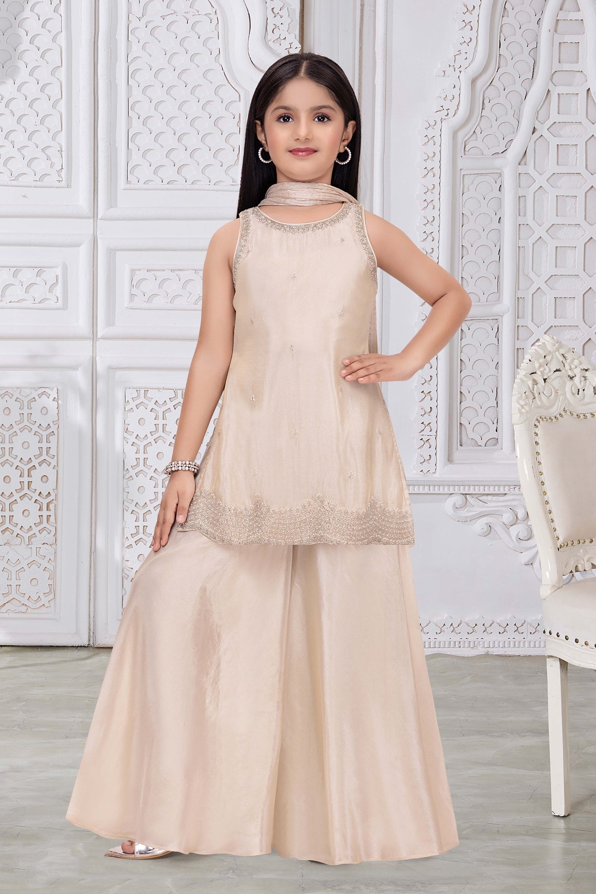 Cream Embroidered Palazzo Set