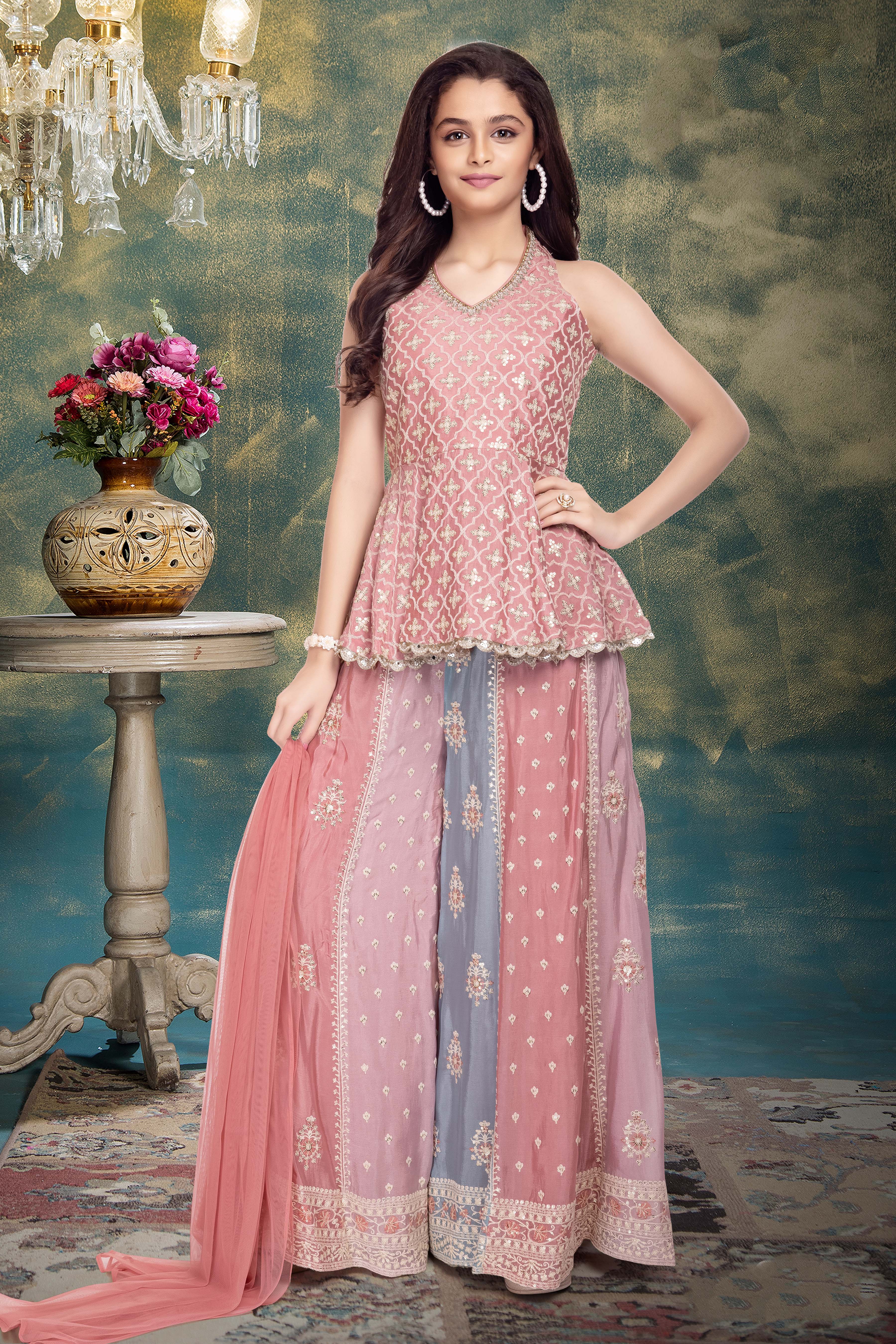 Multicolor Embroidered Sharara Set with Peplum Top