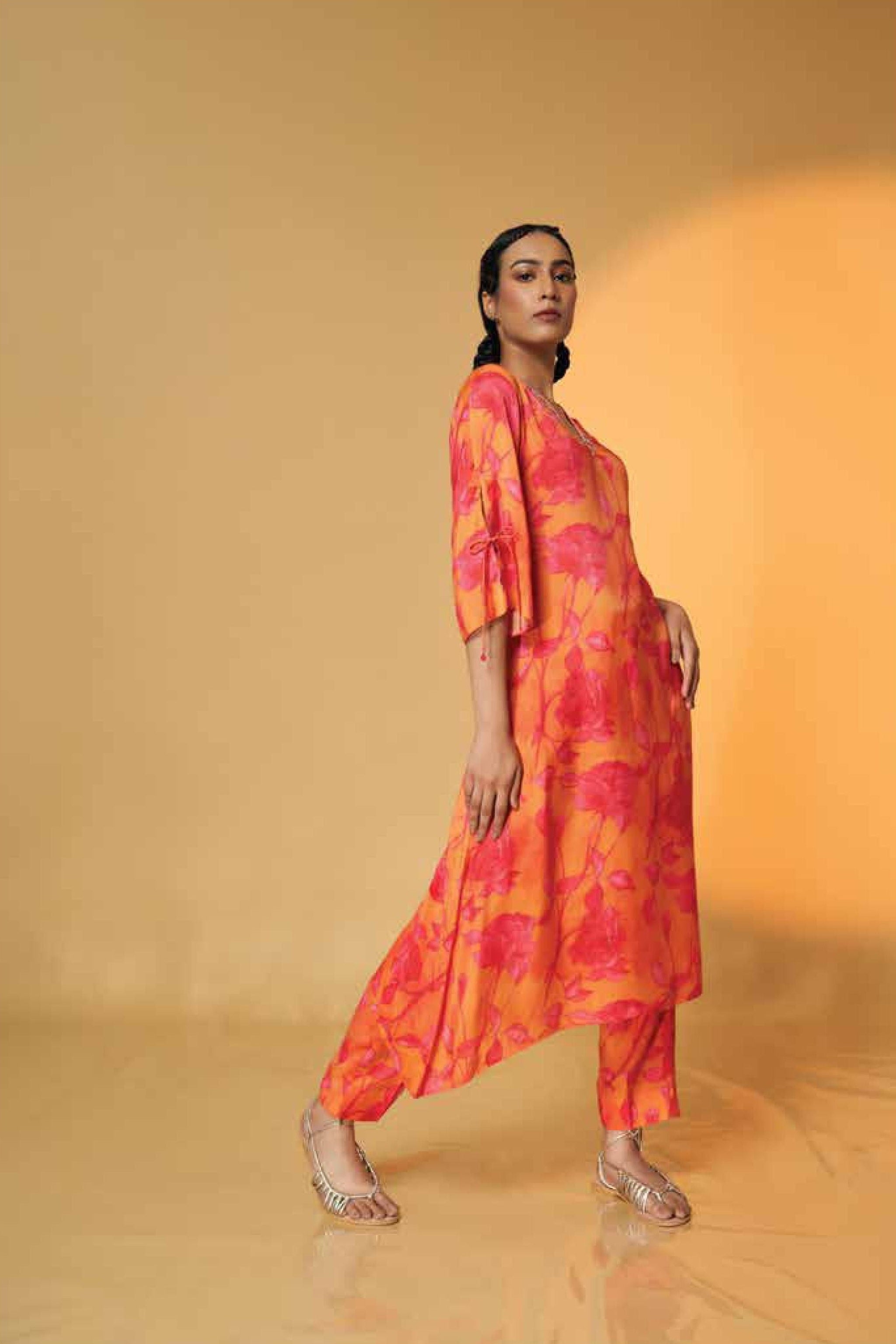 Sunset Bloom Asymmetrical Kurta Set  Mokshaa