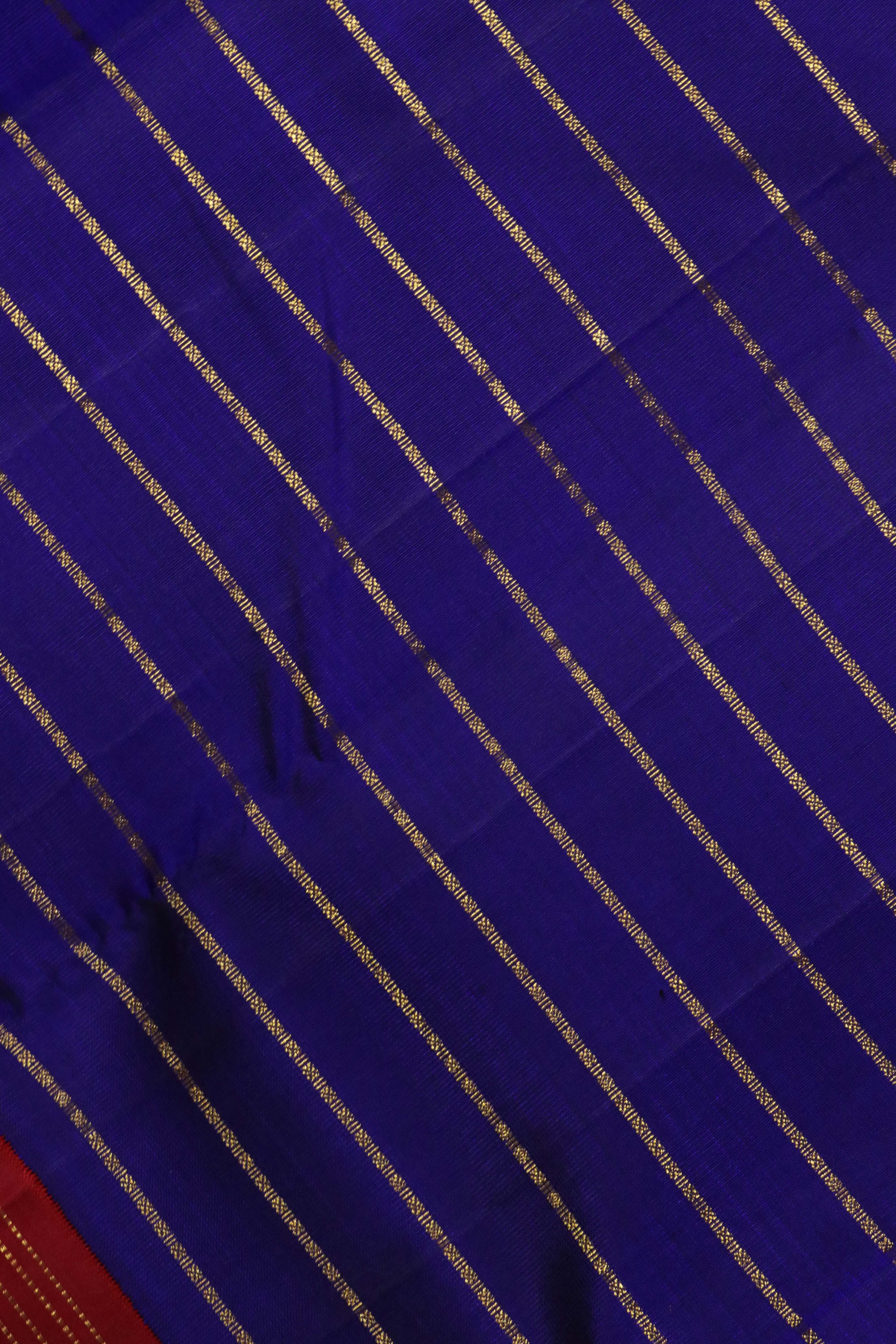 Royal Blue Kanchipuram Silk Saree with Zari Stripes and Contrast Border