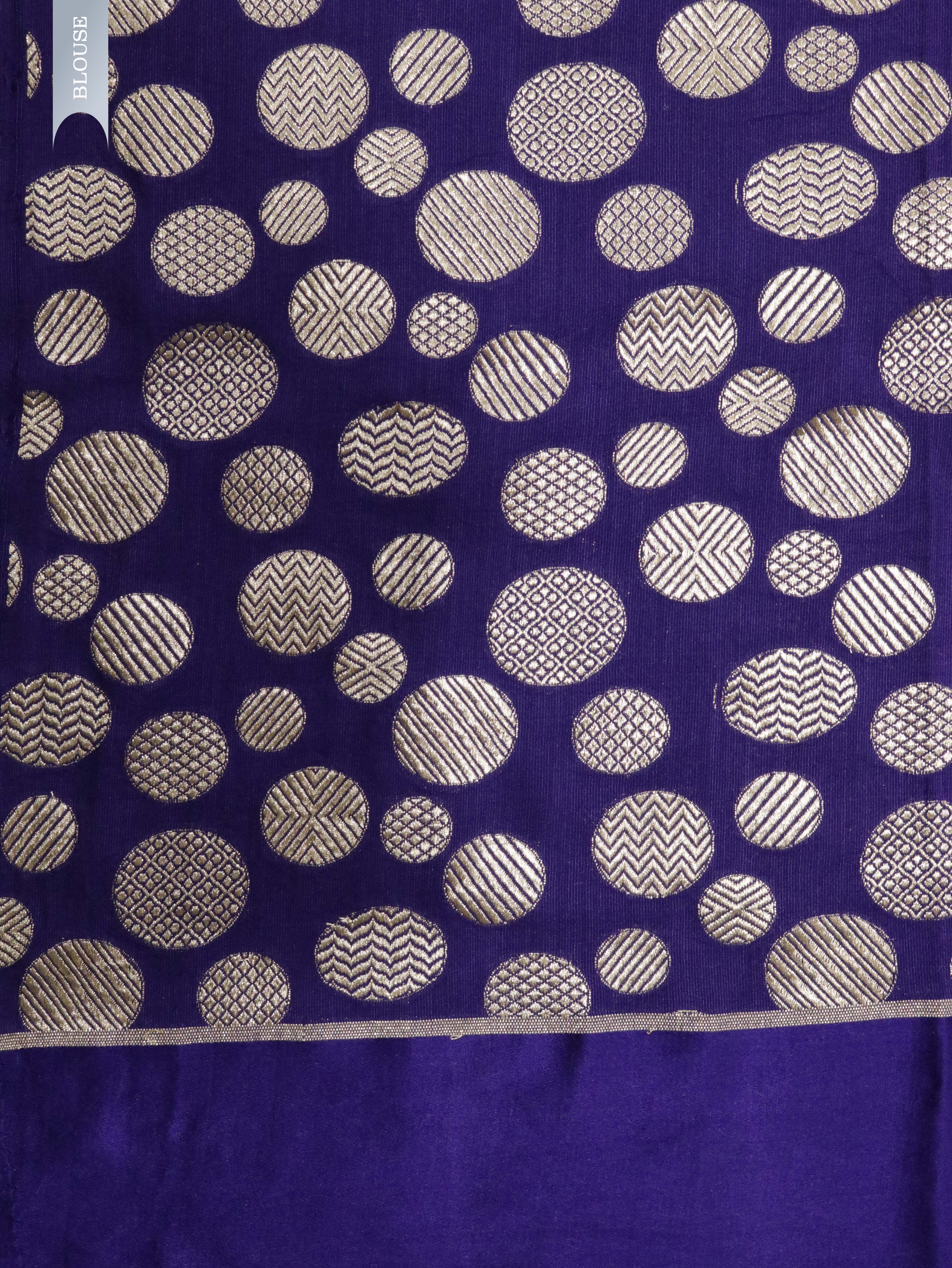Purple Handloom Silk Saree with Silver Zari Circular Motifs