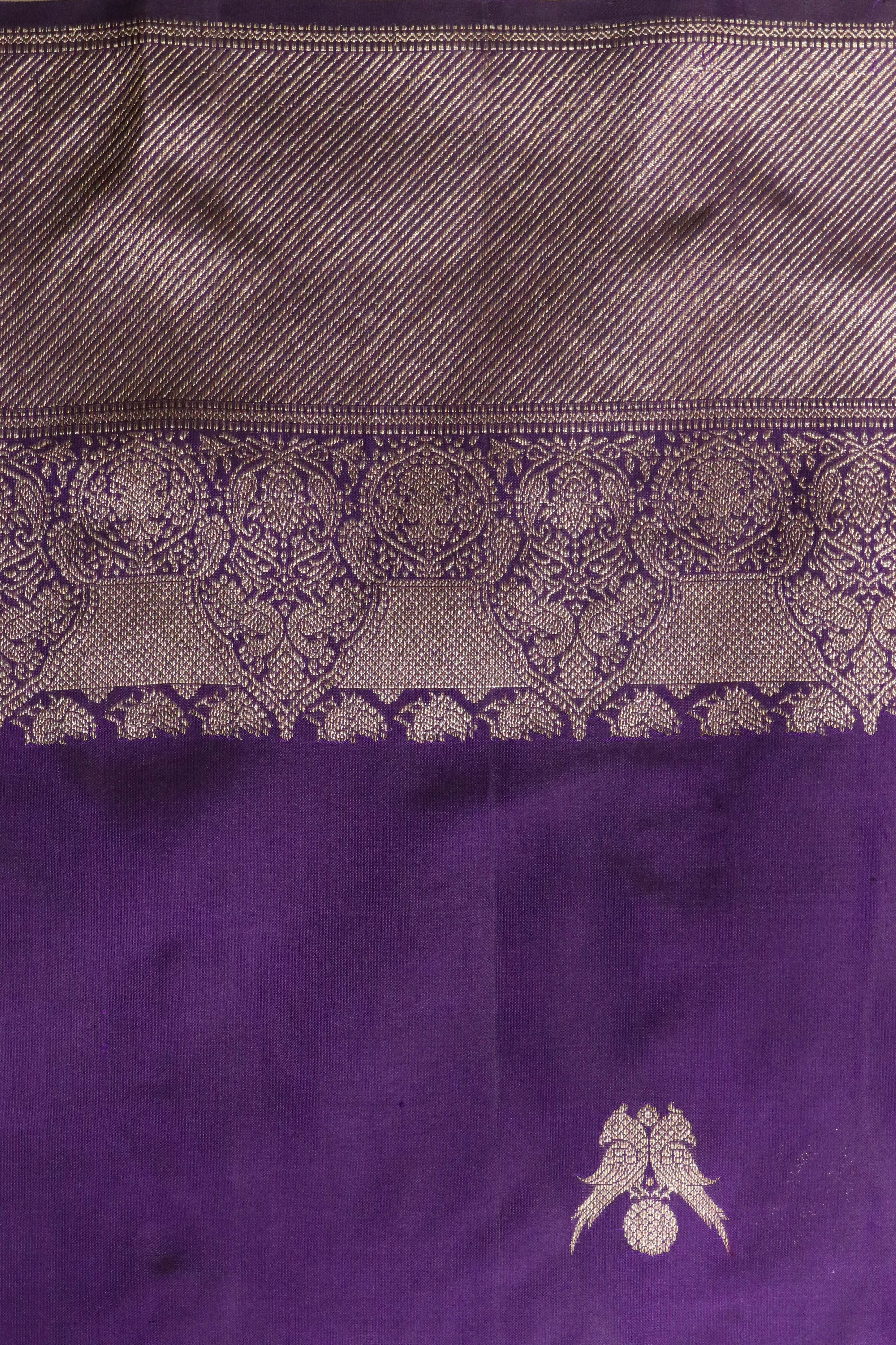 Purple Kanchipuram Silk Saree with Parrot Zari Motifs & Zari Weaving Border