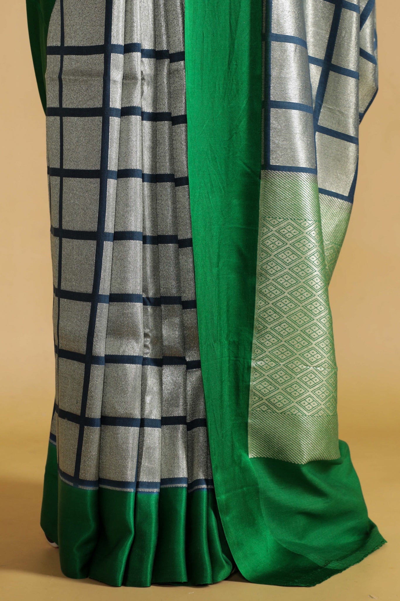 Ash Blue Handloom Silk Saree with Silver Zari Geometric Weaving