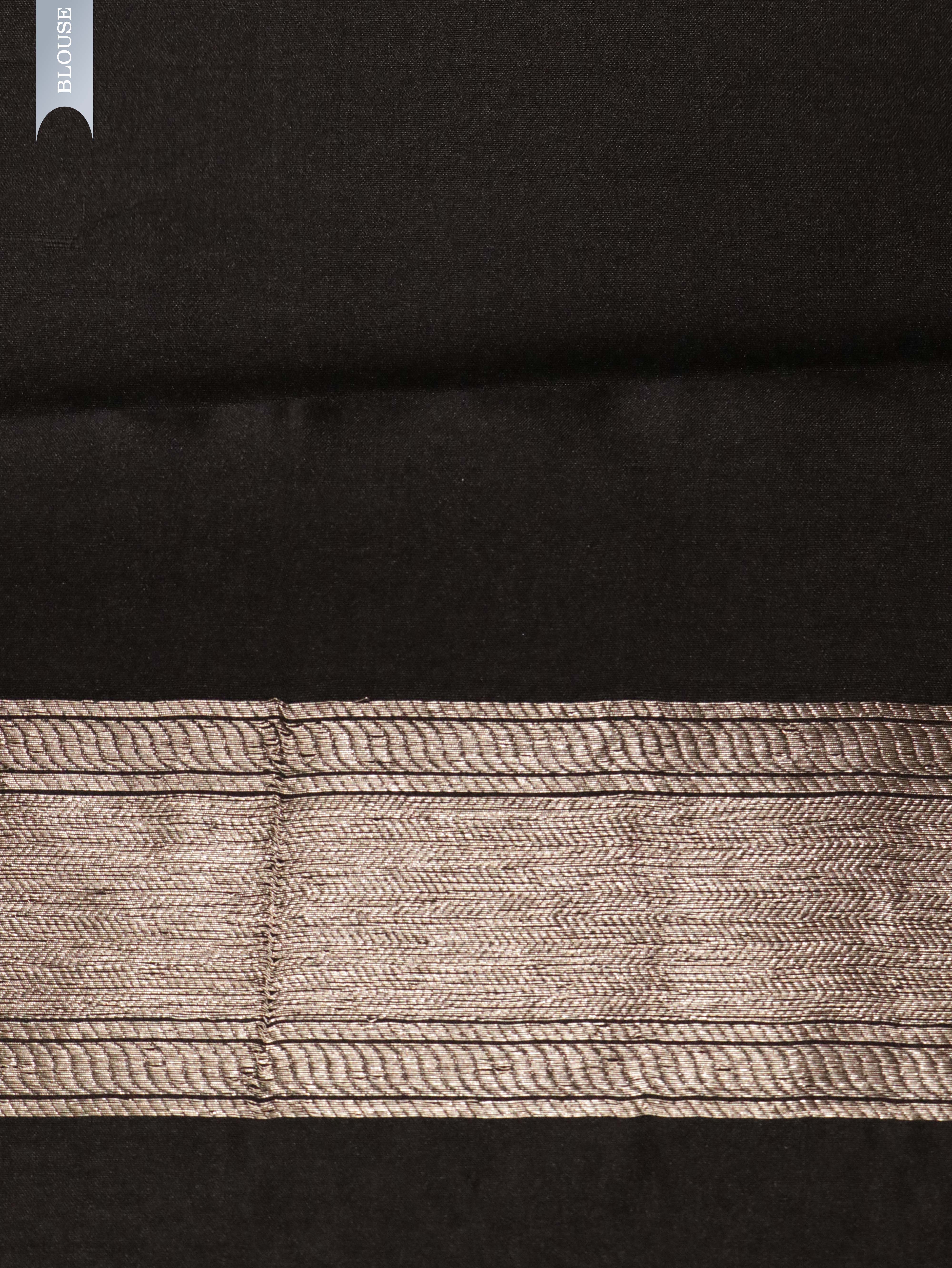 Black Organza Tissue Saree with Geometric Silver Zari Work