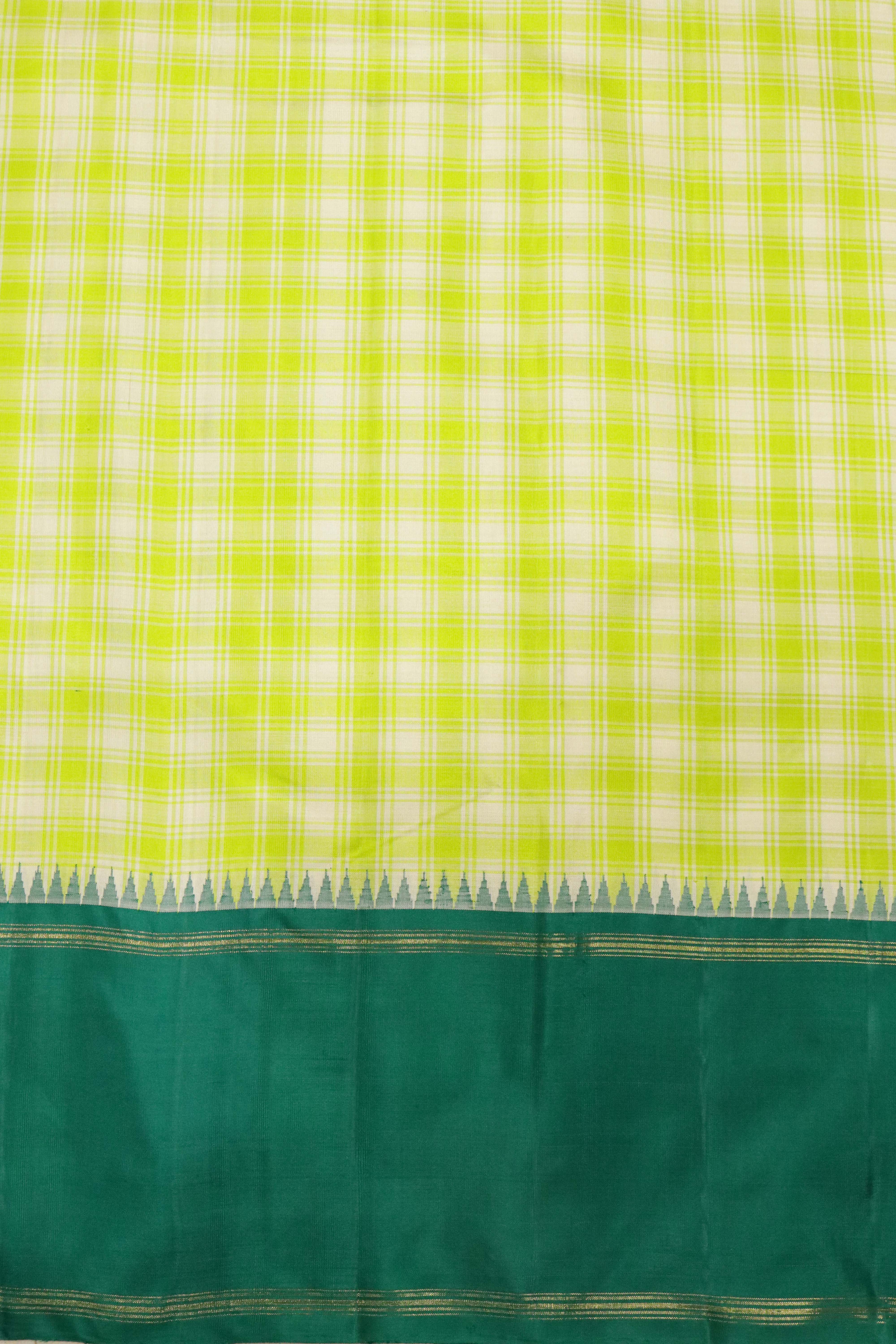 Green Kanchipuram Silk Saree with All-Over Checks & Contrast Silk Border