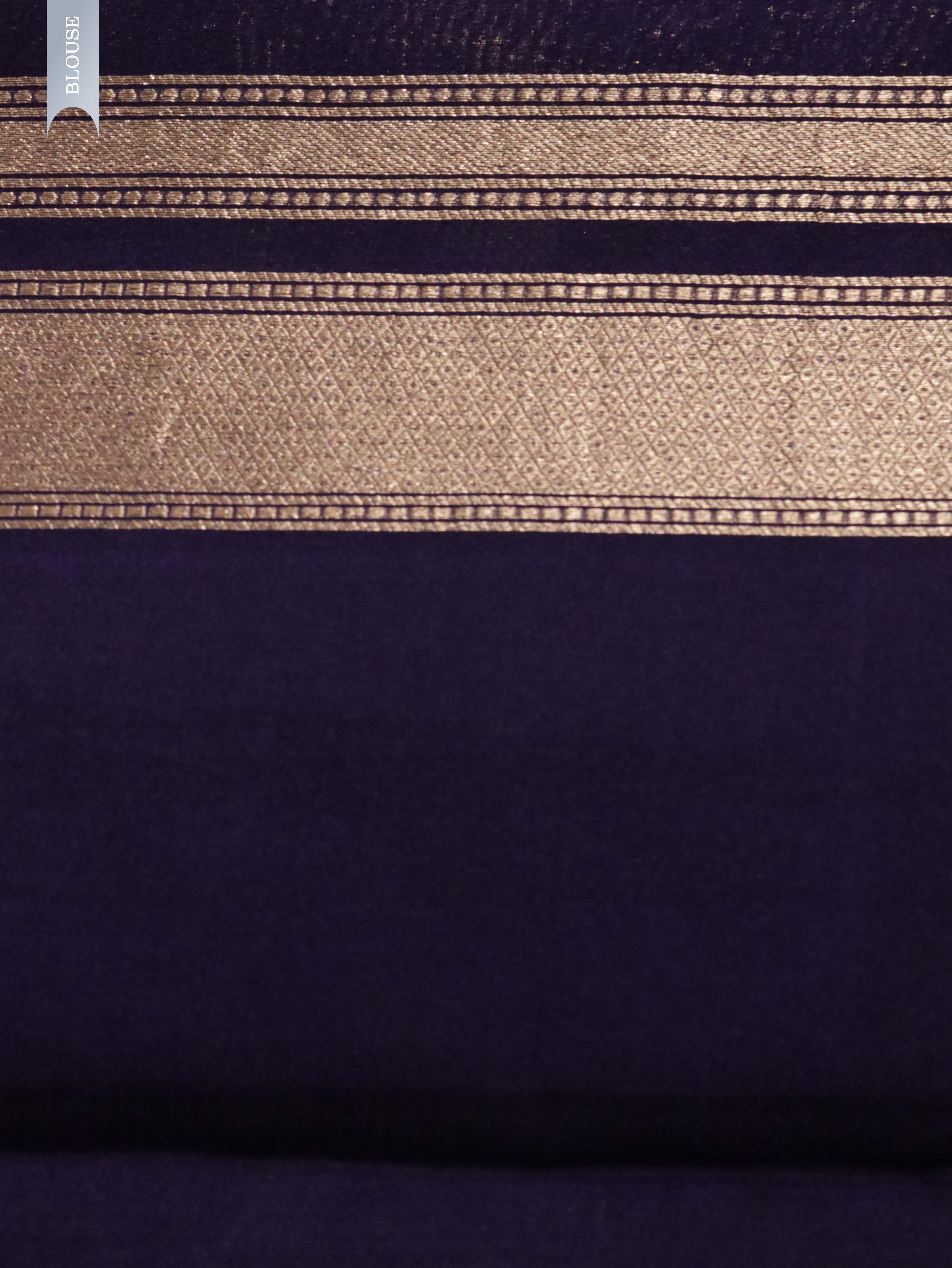 Violet Blue Banarasi Kora Silk Saree with Geometrical Zari Weaving