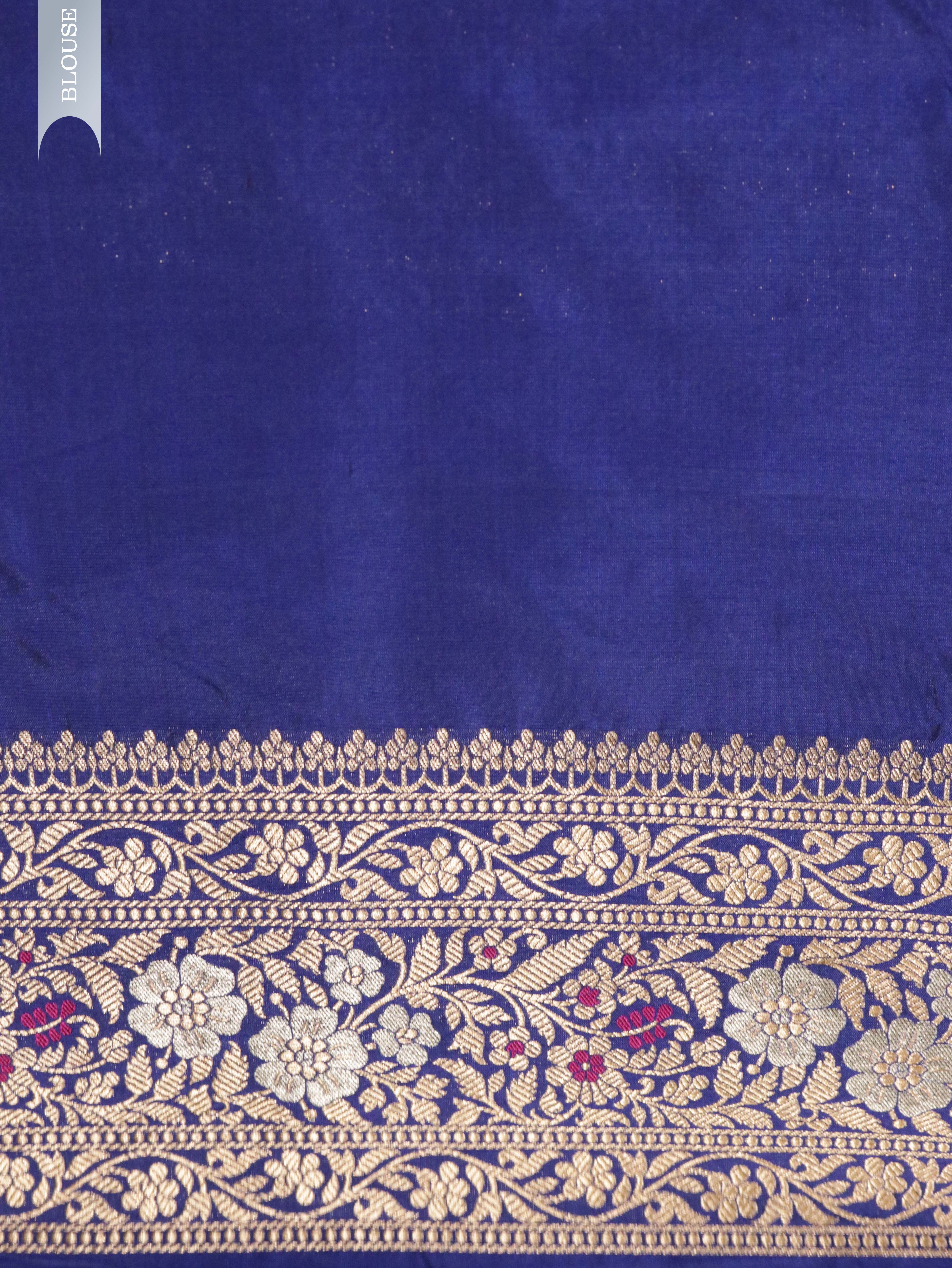 Ink Blue Banarasi Silk Saree with Zari Weaving & Meenakari Thread Work
