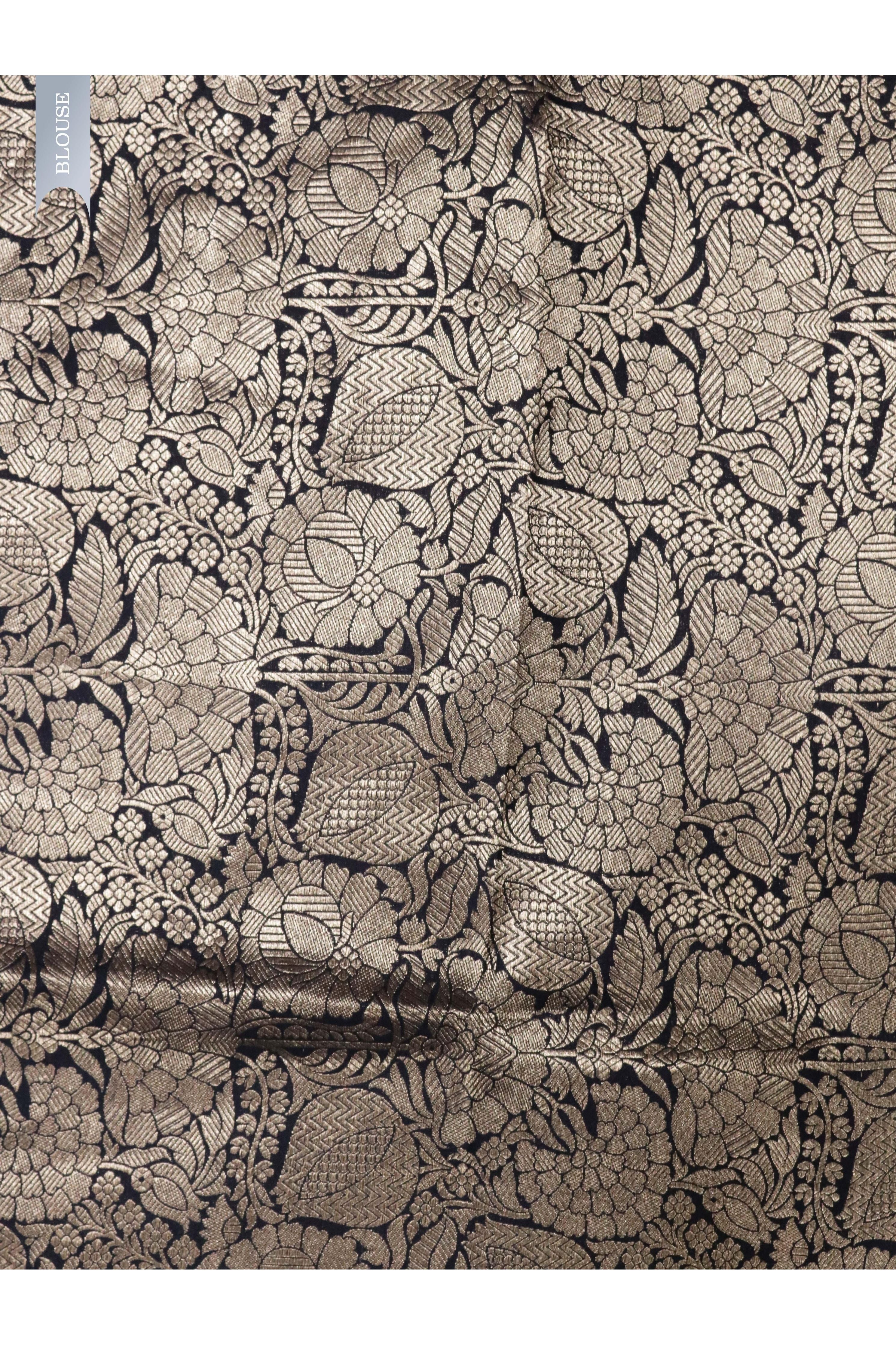 Baby Pink Banarasi Chanderi Silk Saree with Silver & Thread Motifs - Mokshaa