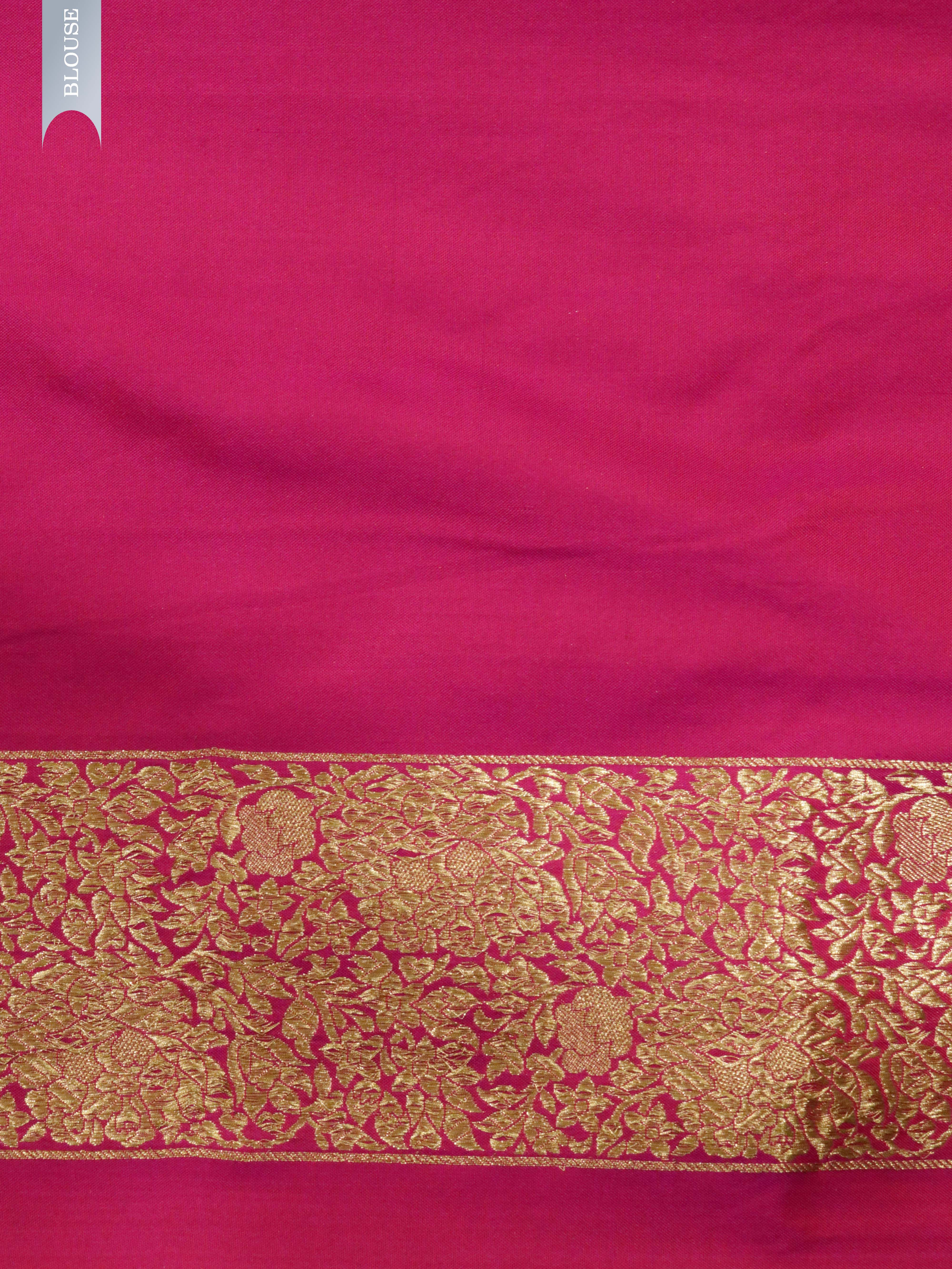 Rani Pink Banarasi Silk Saree with Zari & Thread Weaving