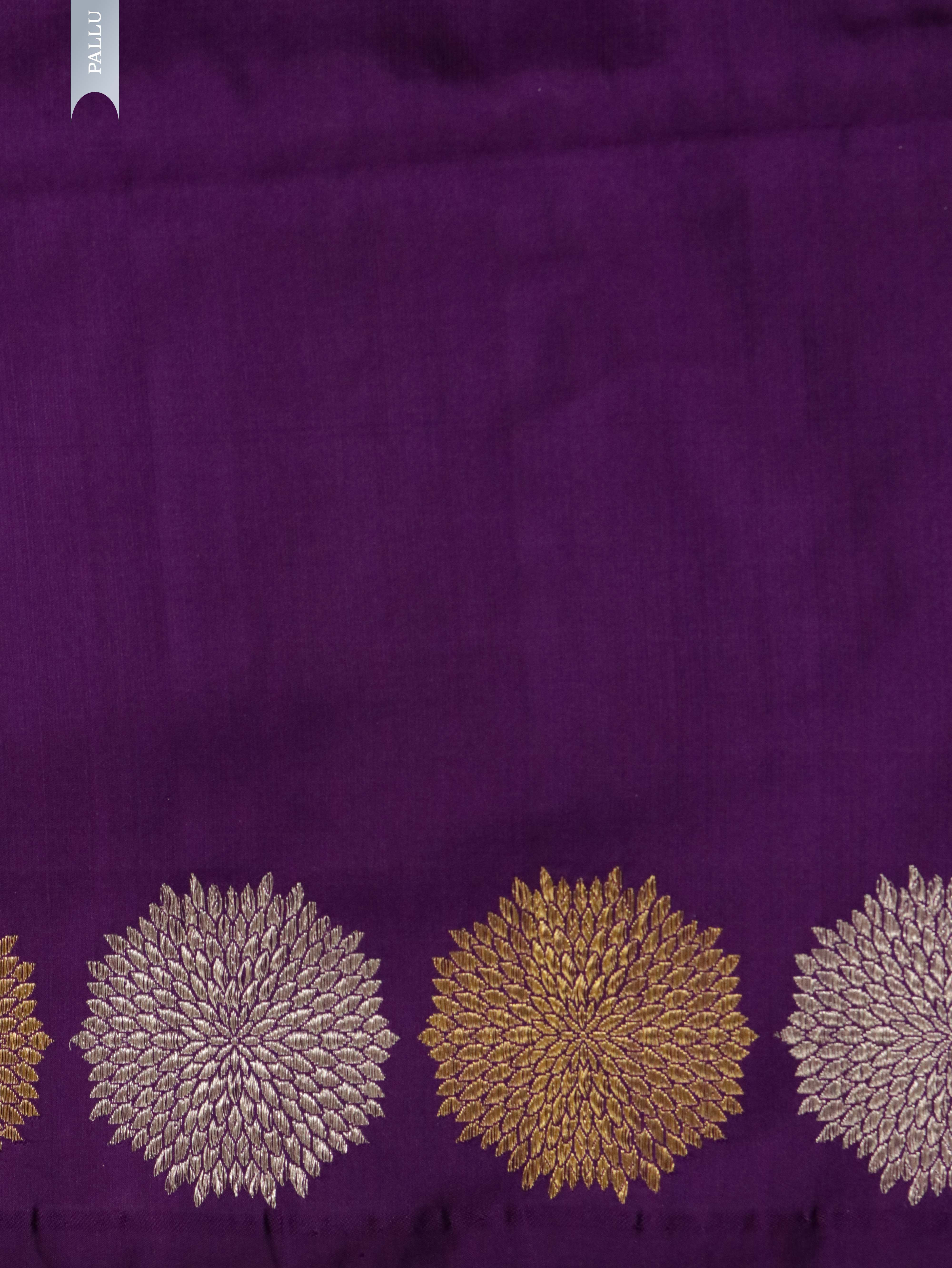 Magenta Banarasi Silk Saree with Long Silver & Gold Zari Border