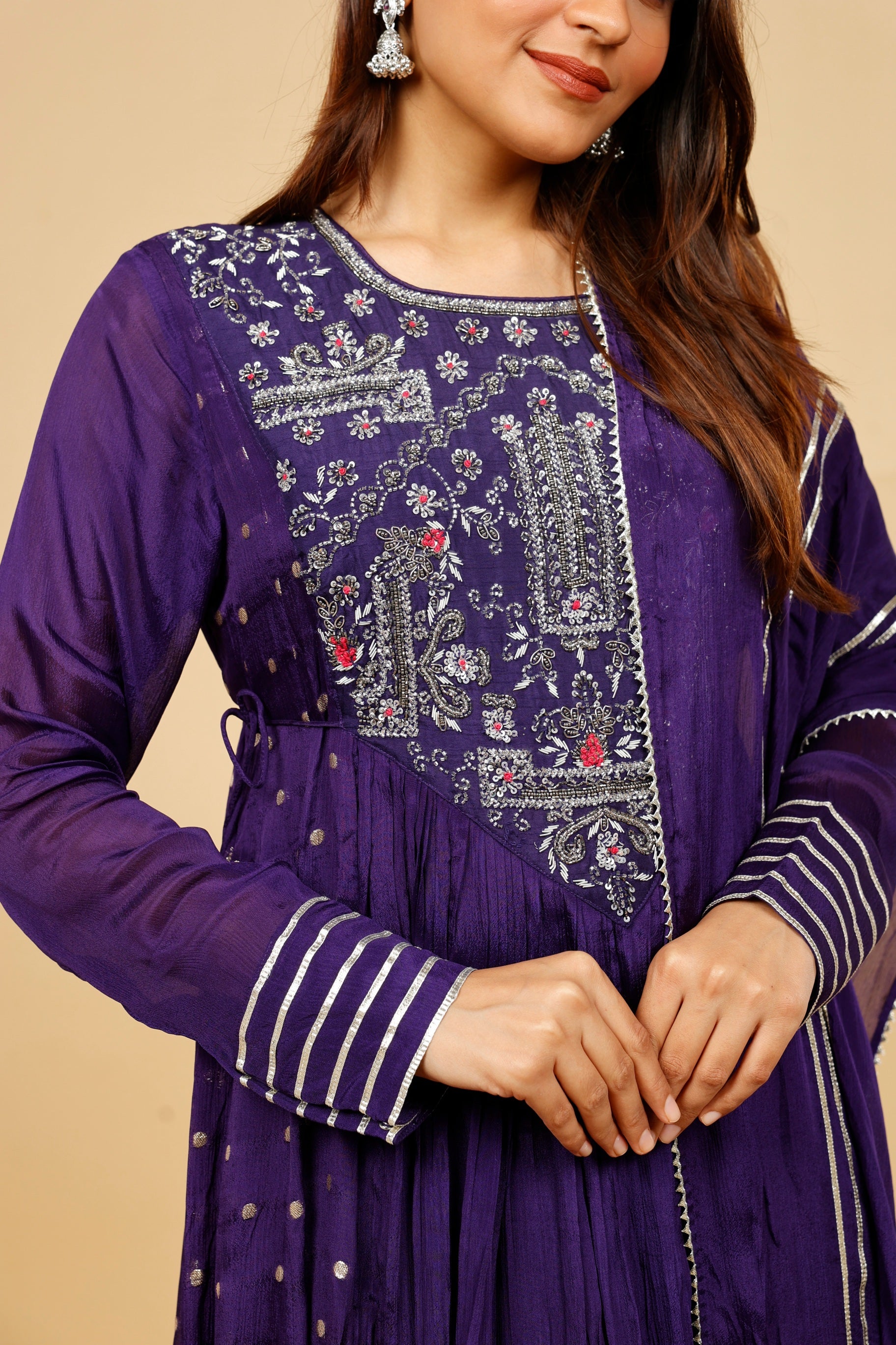 Royal Purple Silk Anarkali Set with Gota & Kutdana Embroidery