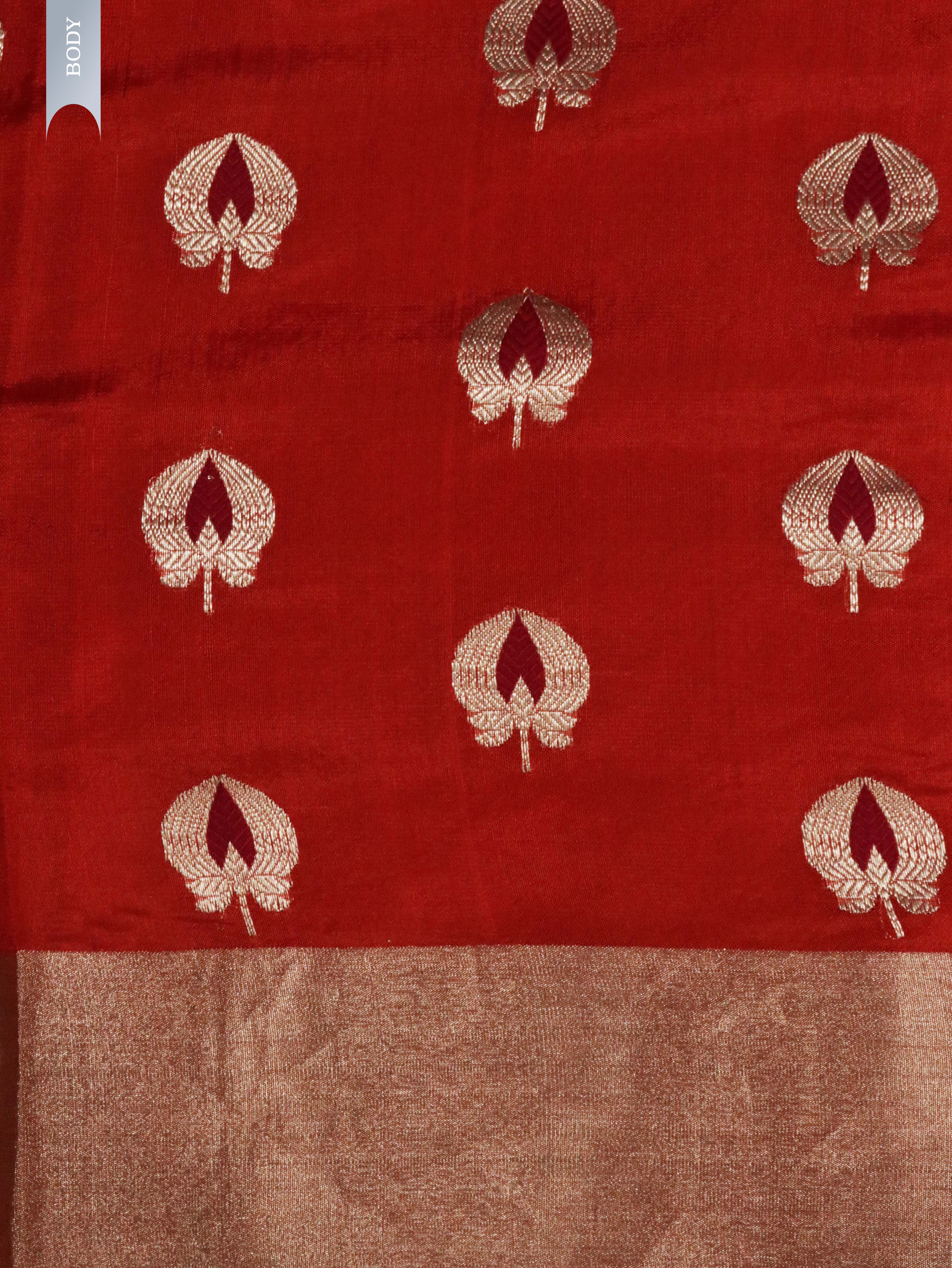 Orange Banarasi Chanderi Silk Saree with Silver & Thread Motifs