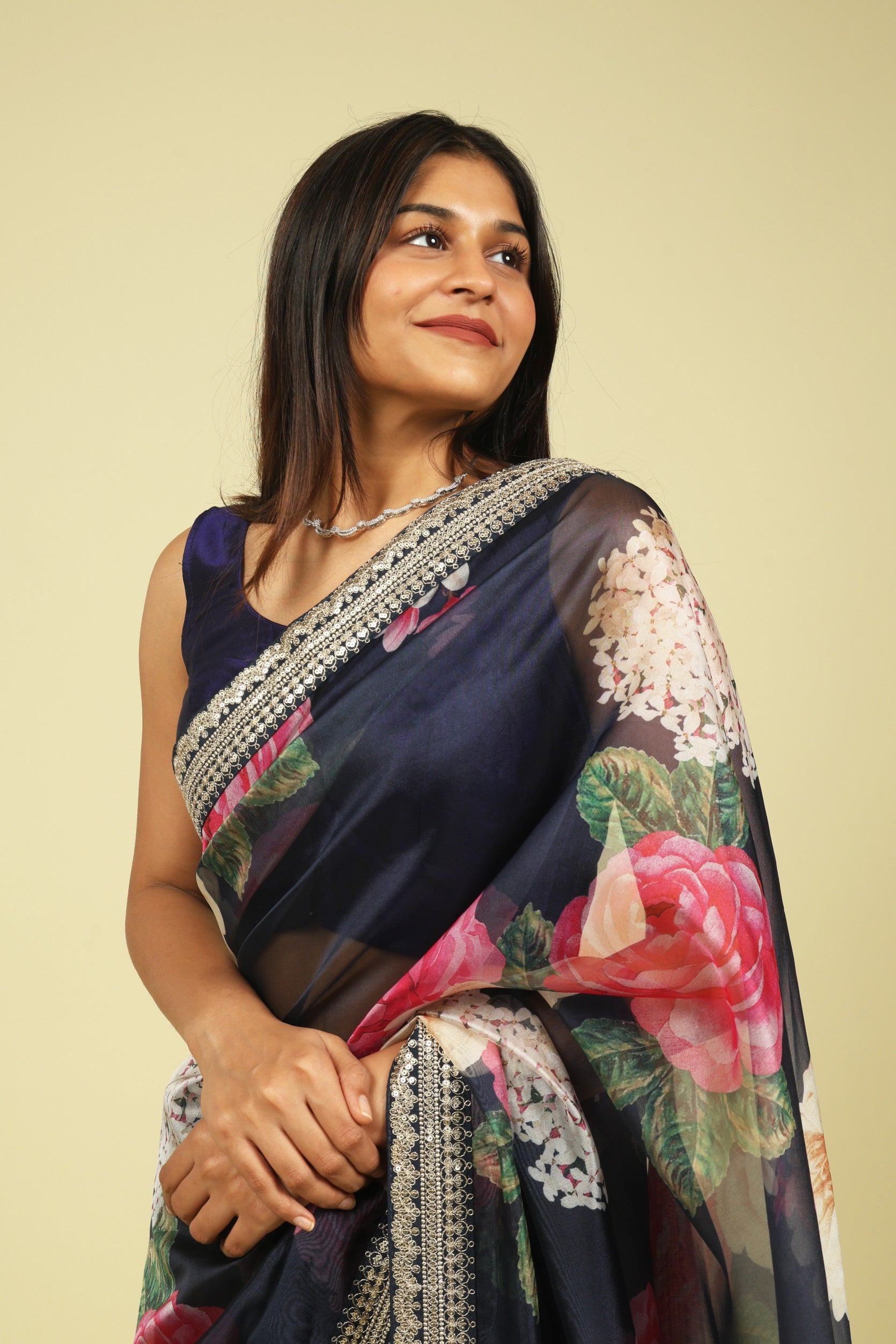 Navy Blue Soft Organza Saree