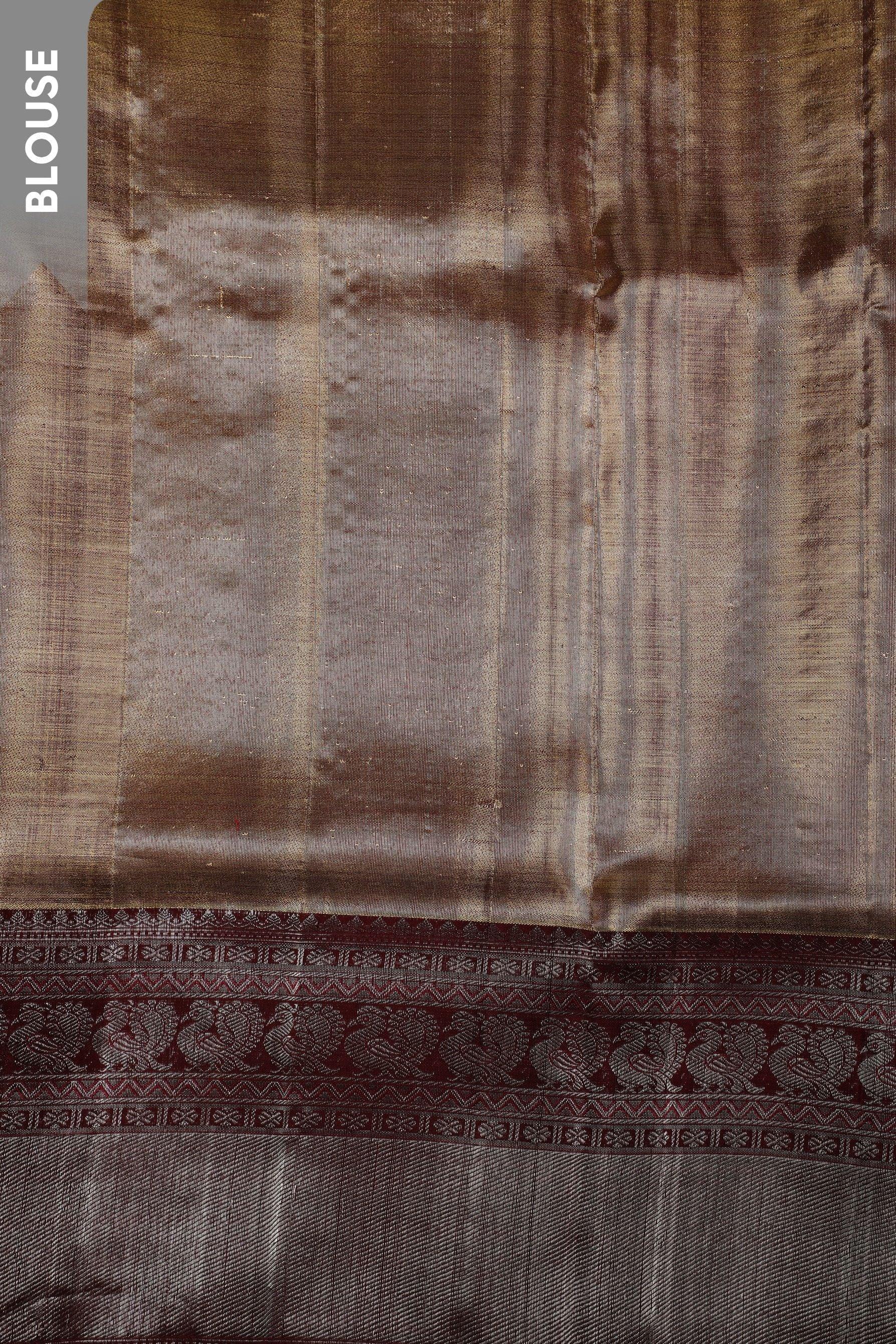 Gold Tissue Silk Saree with Diagonal Zari and Maroon Animal Border  Mokshaa