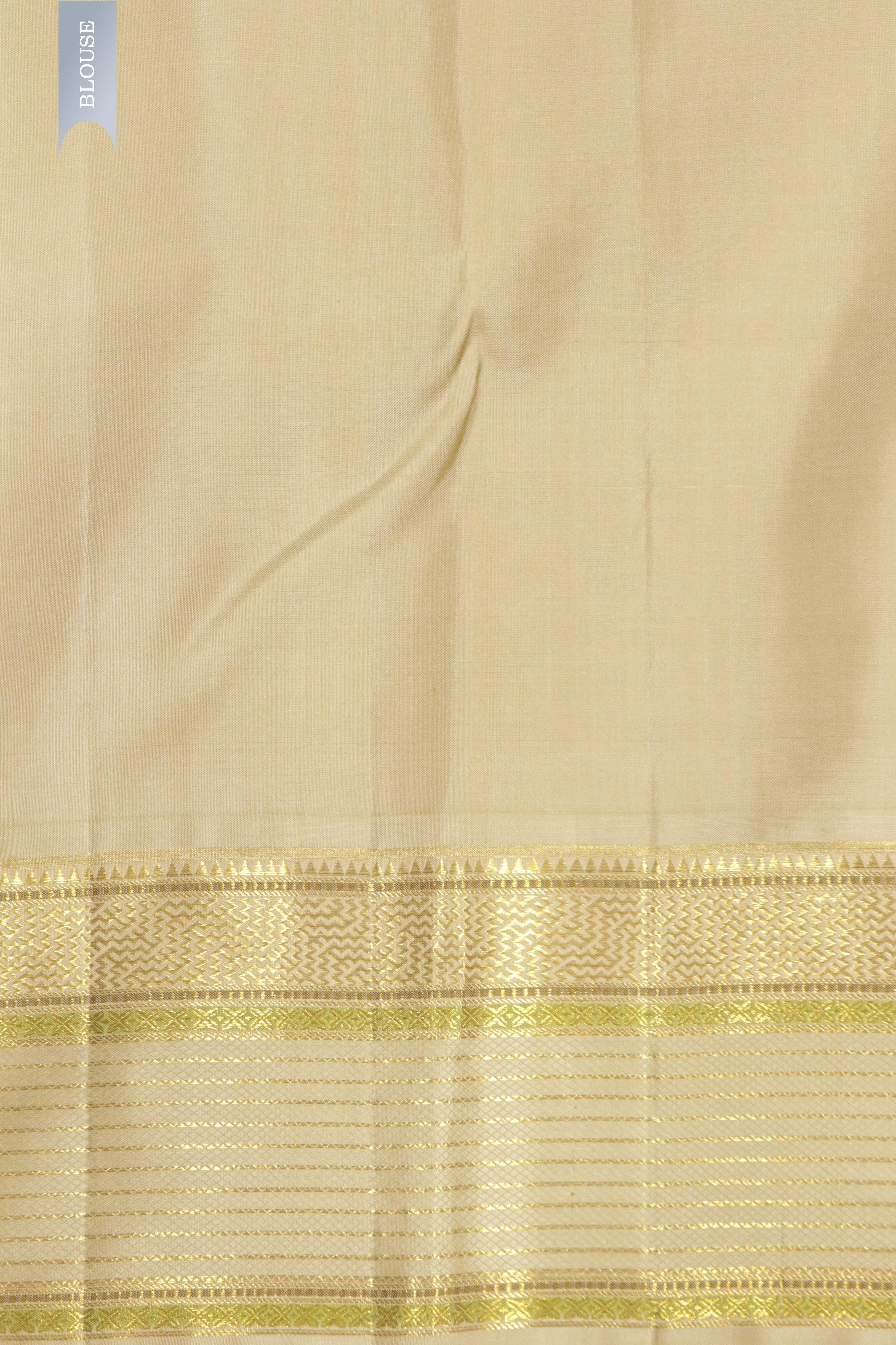 Maroon Kanchipuram Silk Saree with Zari Stripes, Motifs & Contrast Zari Border - Mokshaa