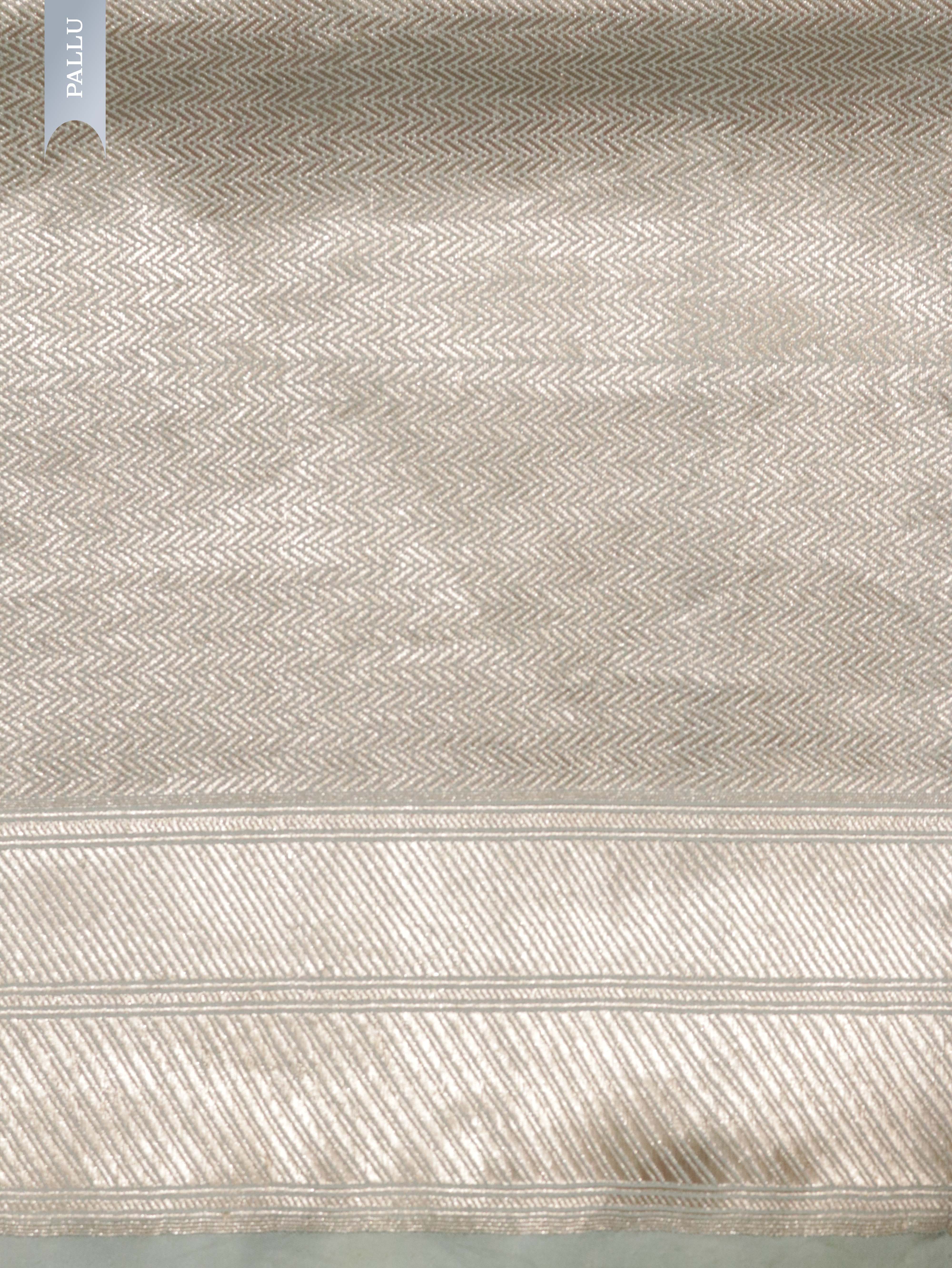 Light Blue Banarasi Mushroom Silk Saree with Silver Motifs & Silver Zari Border