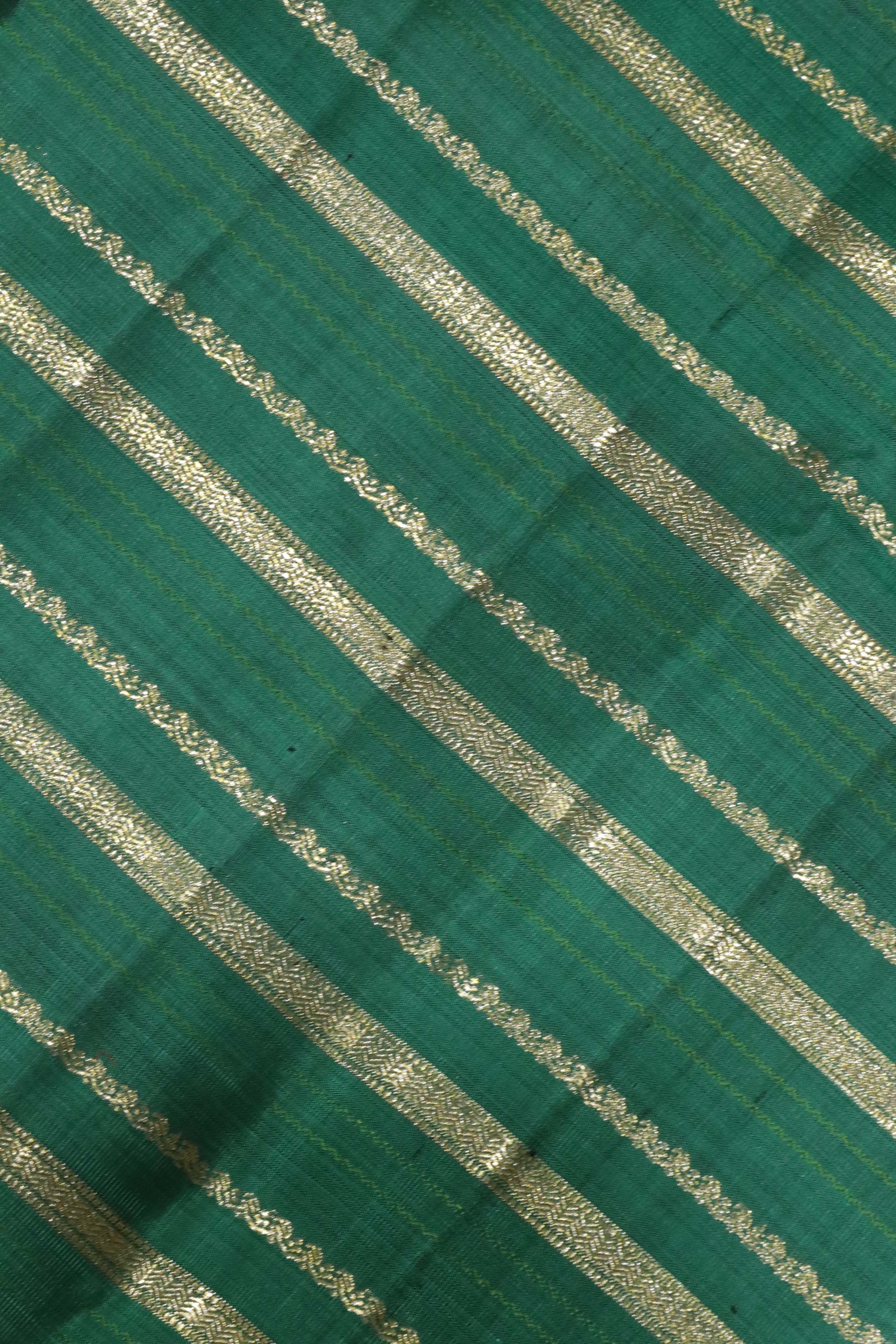 Teal Blue Kanchipuram Silk Saree with Silver Zari Stripes and Zari Border