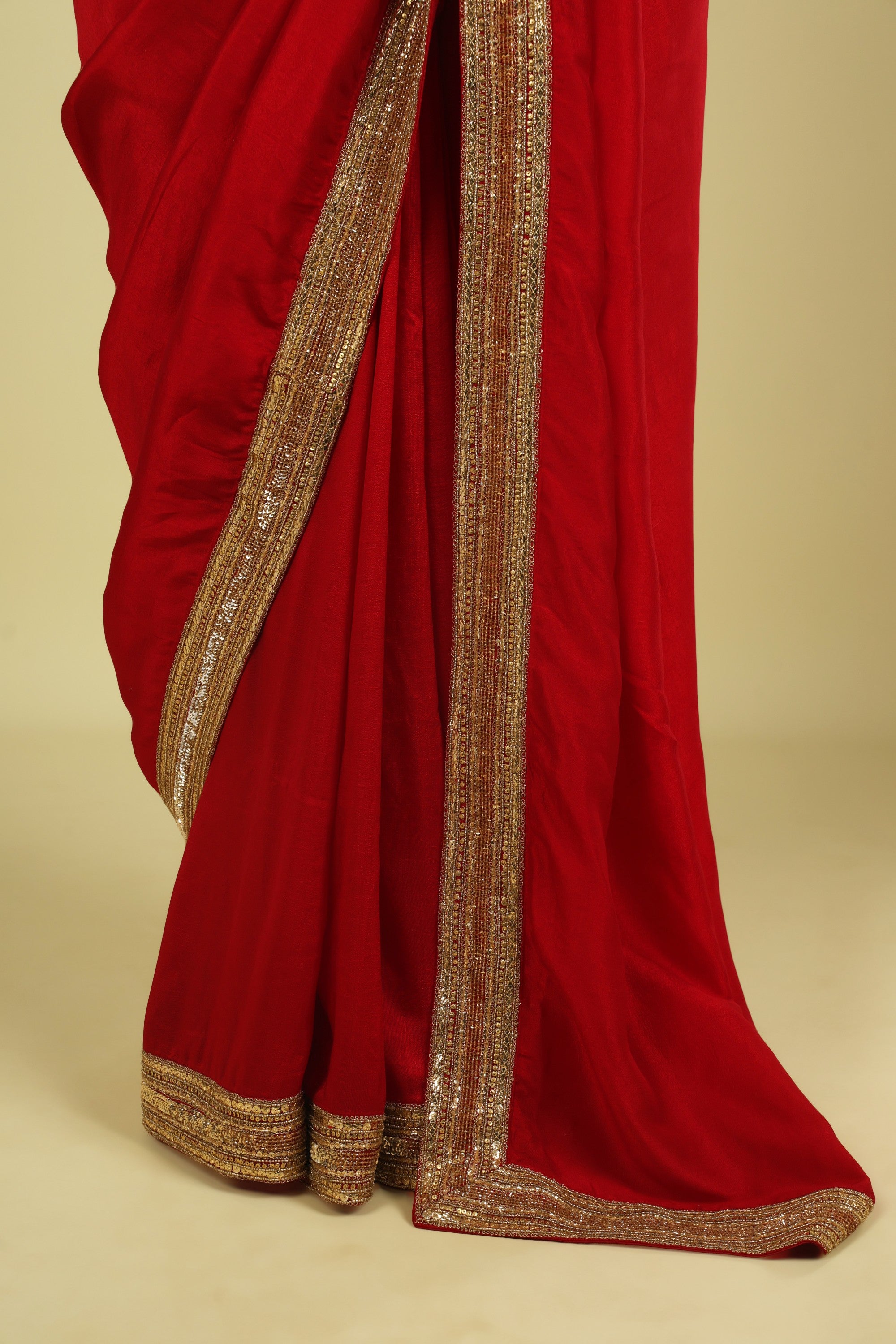 Red Tussar Georgette Saree with Bead & Sequin Border