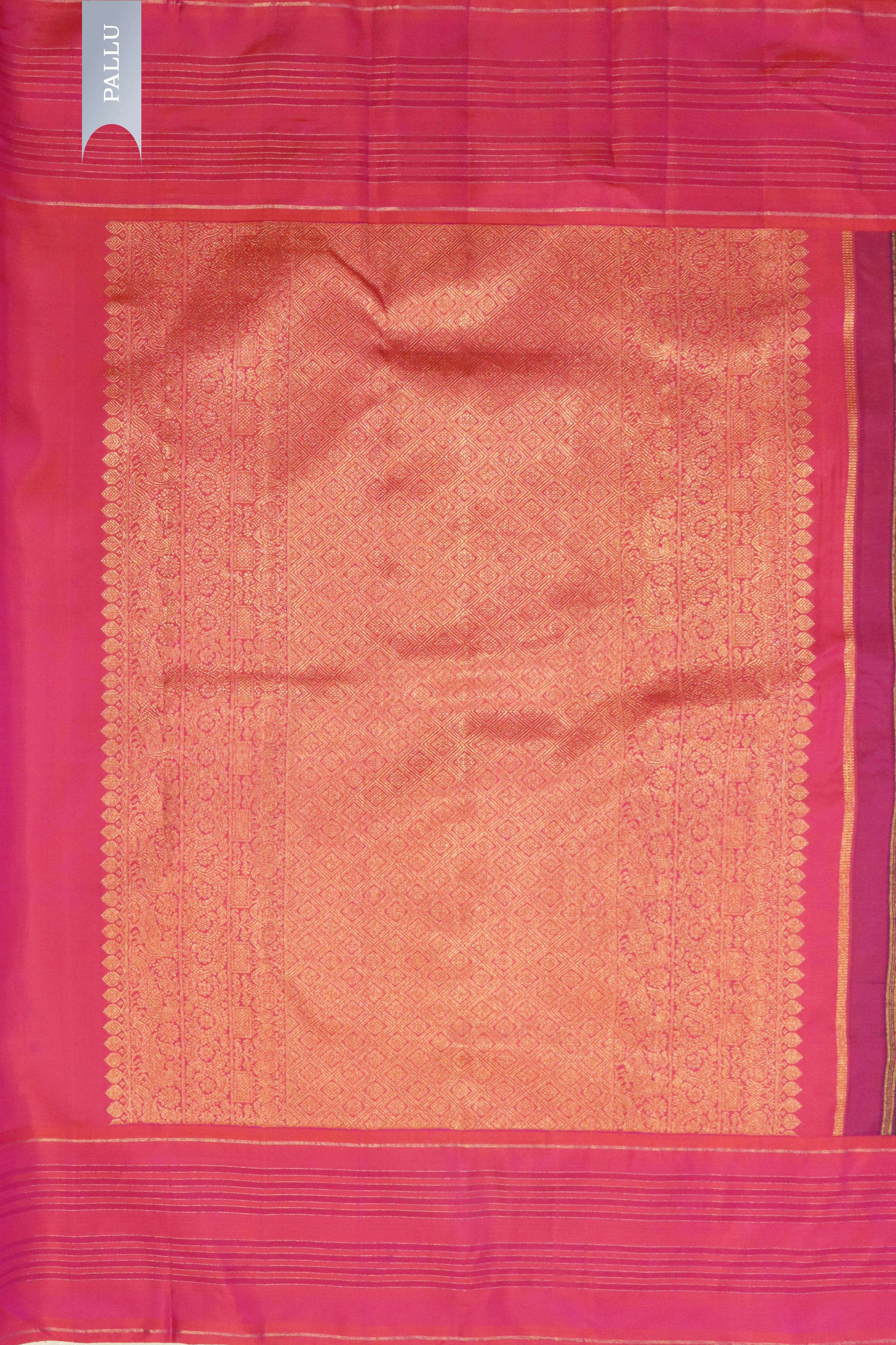 Bottle Green Kanchipuram Silk Saree with Self Zari Chattai Weaving and Contrast Pink Border