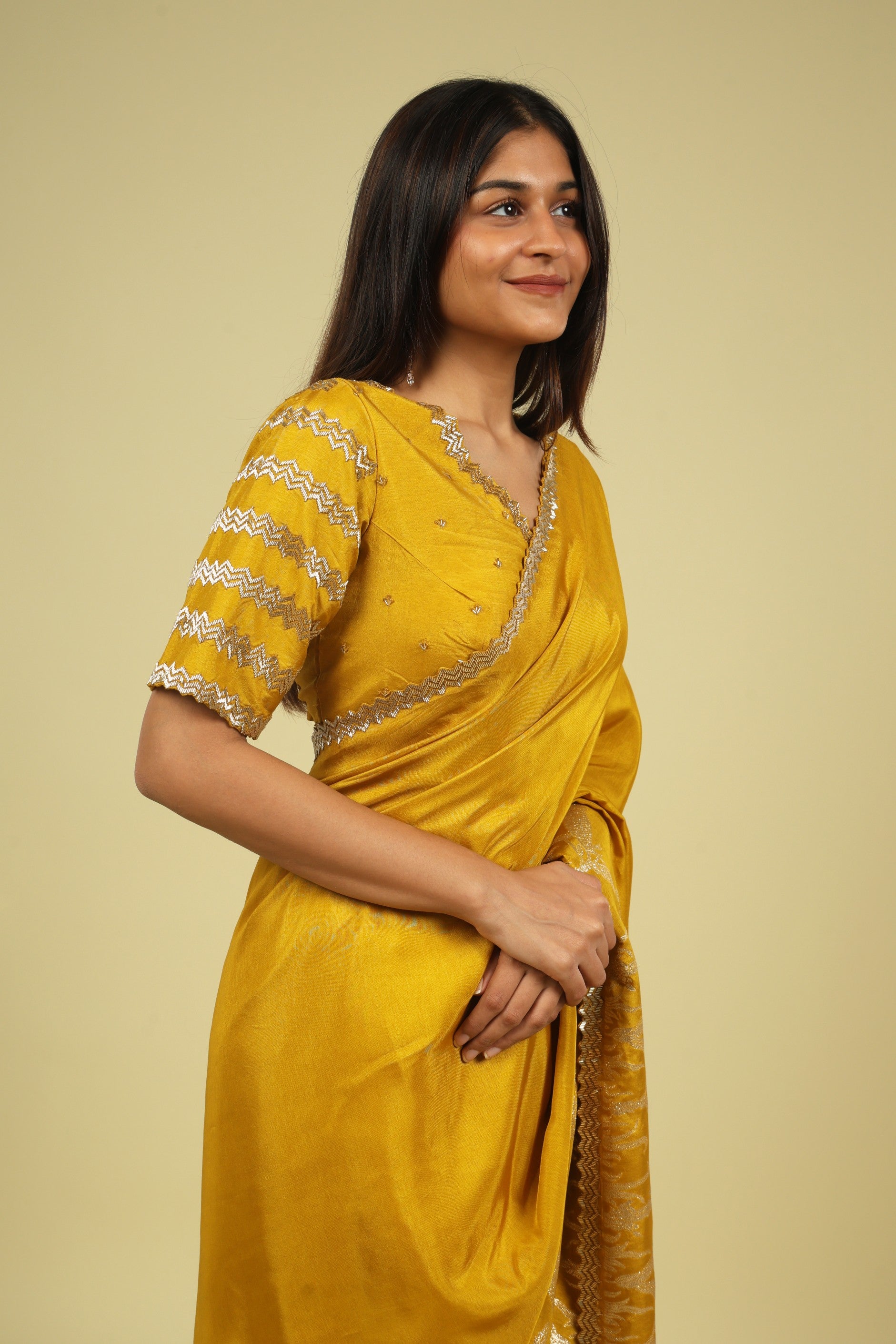 Mustard Tussar Georgette Saree