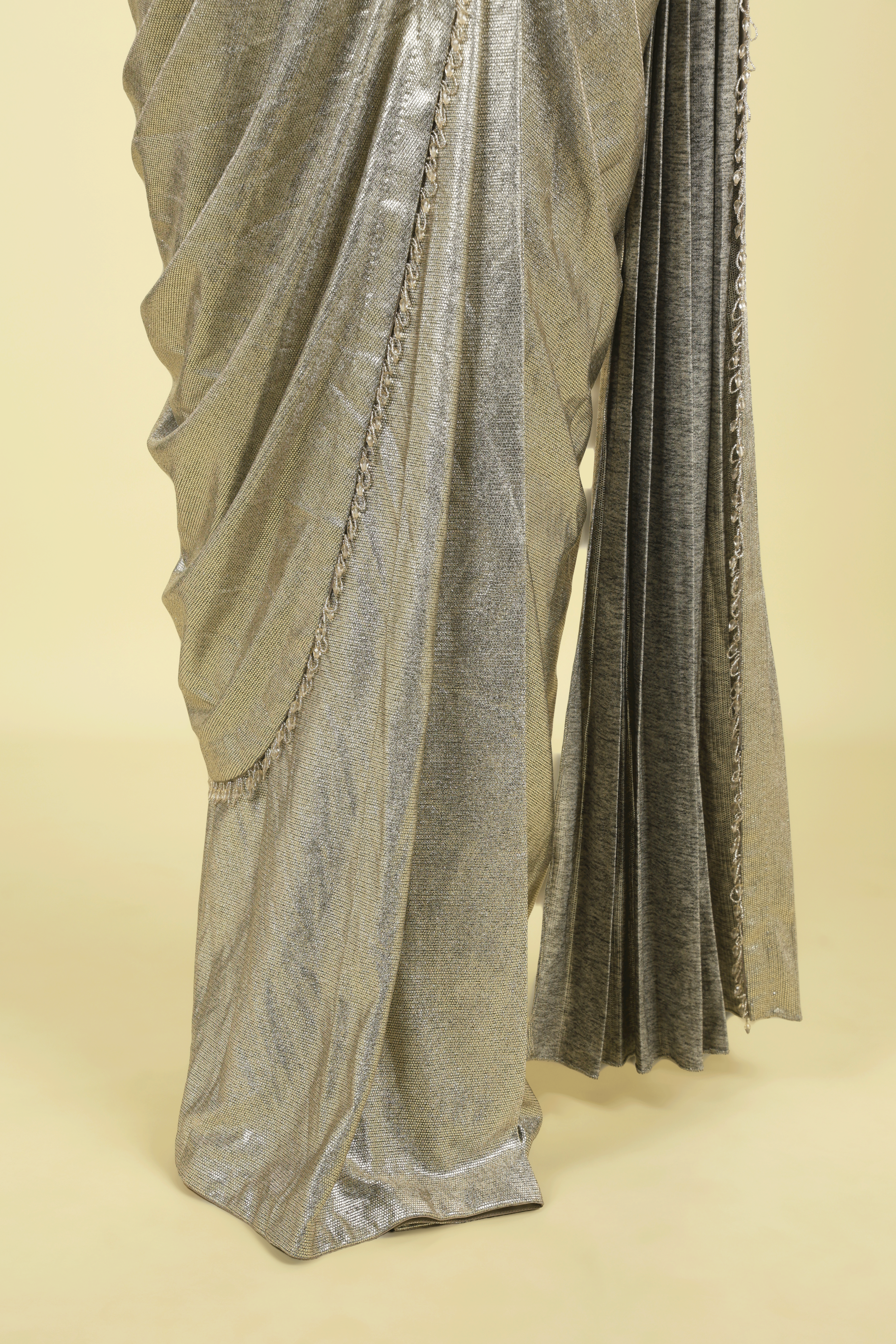 Silver Shimmer Drape Saree Set