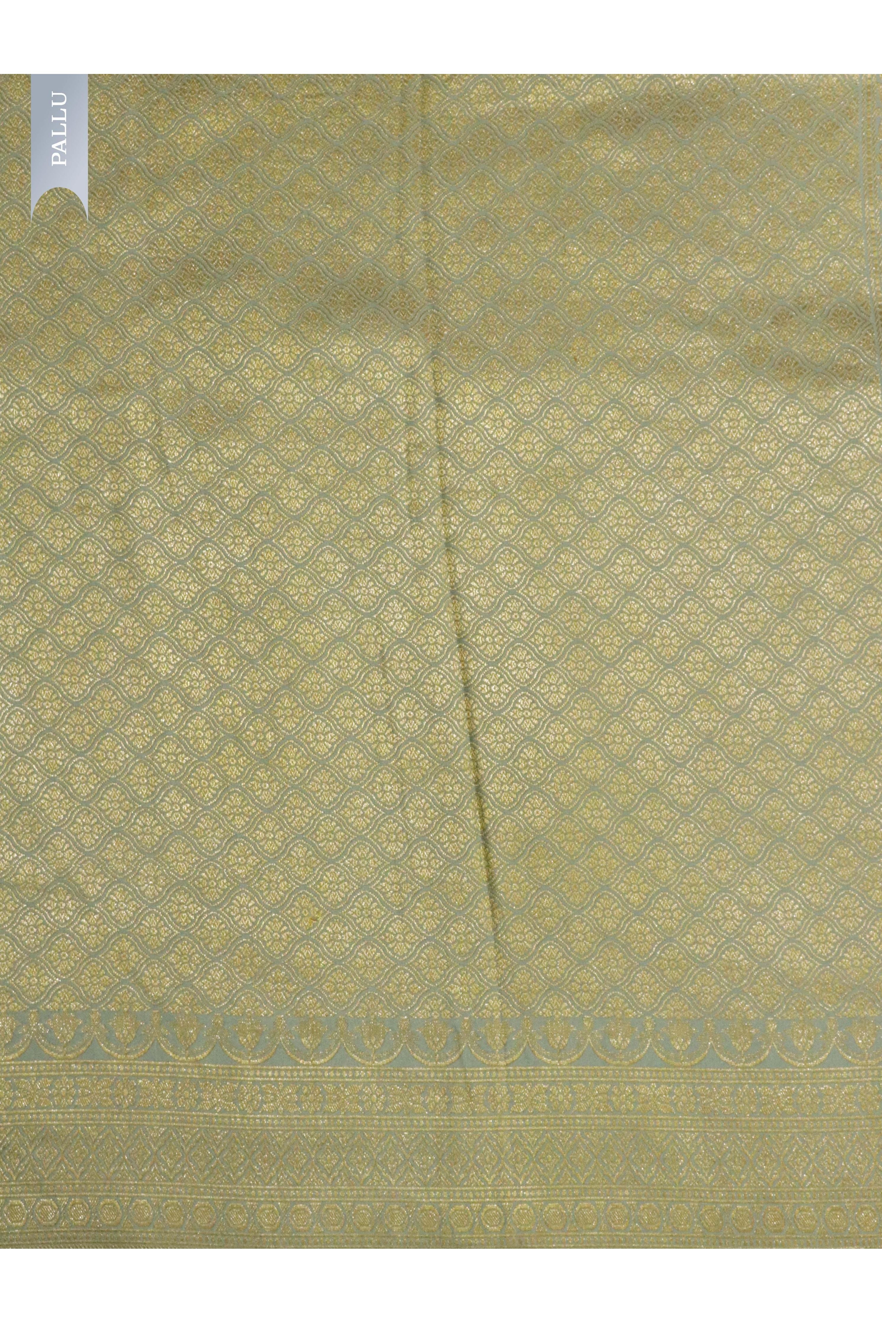 Turquoise Blue Banarasi Satin Silk Saree with All-Over Digital Print & Zari Border - Mokshaa