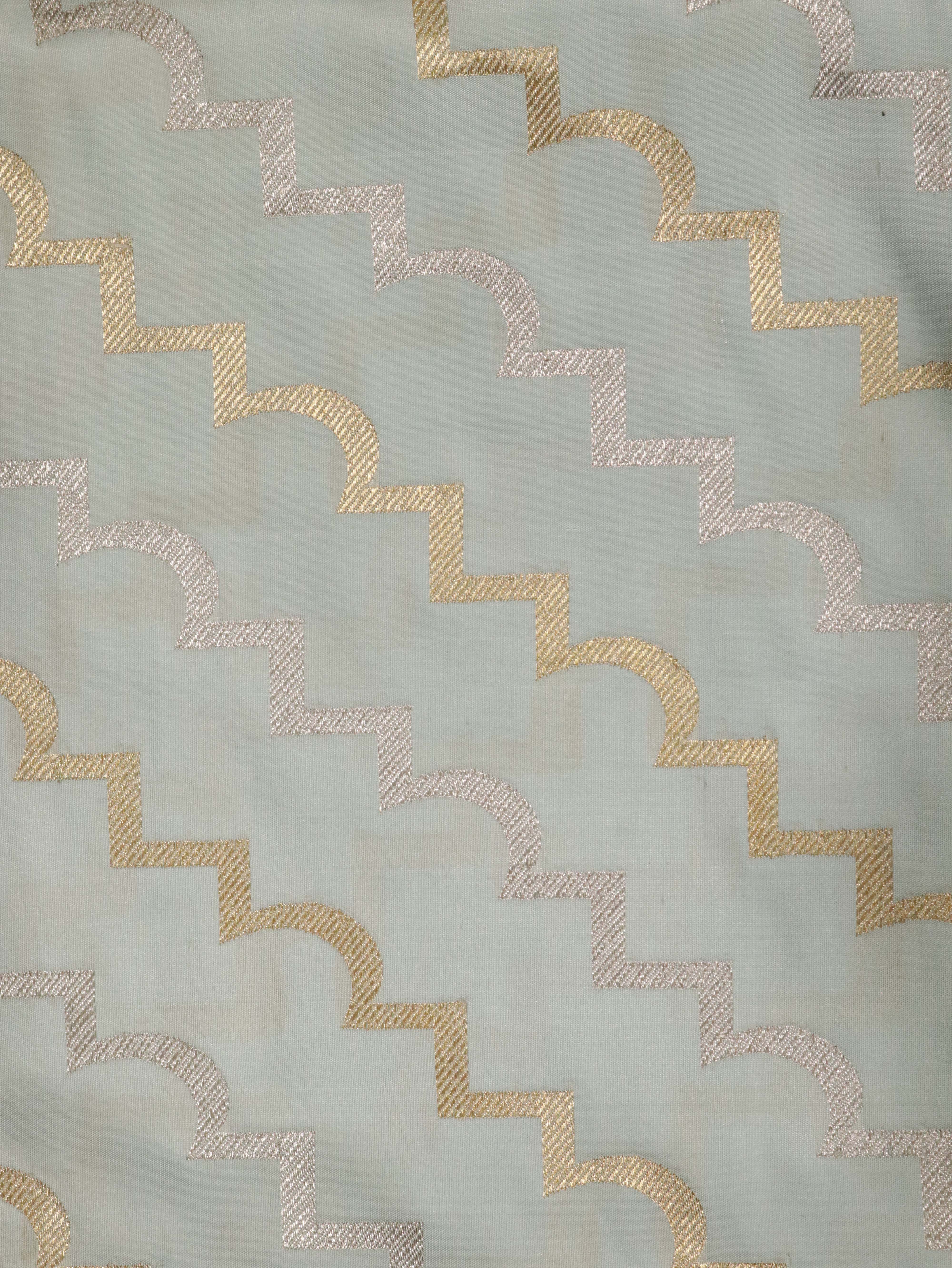 Light Blue Banarasi Silk Saree with Silver–Gold Zig-Zag Weave & Contrast Satin Border