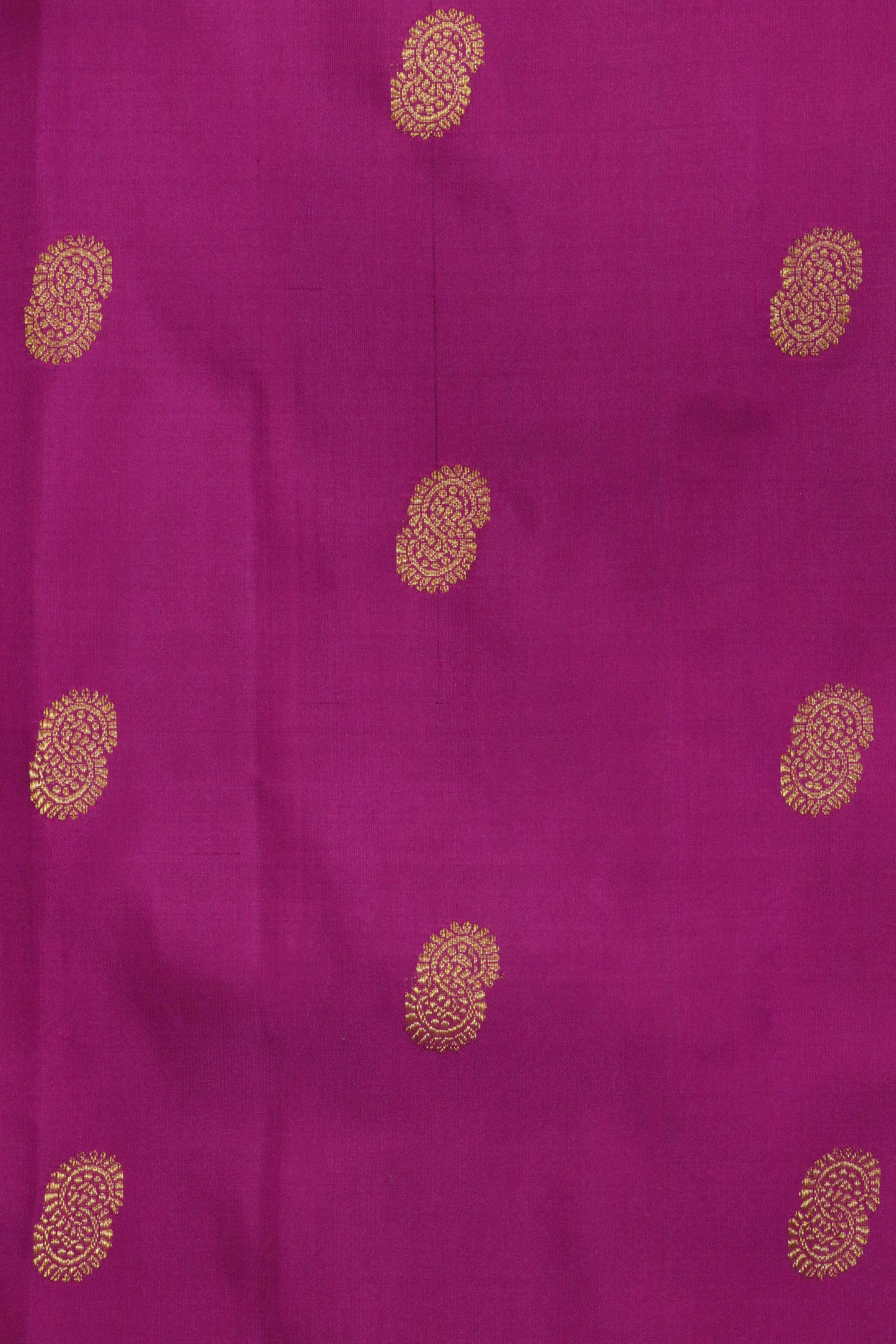 Magenta Kanchipuram Silk Saree with Gold Zari Motifs and Contrast Border