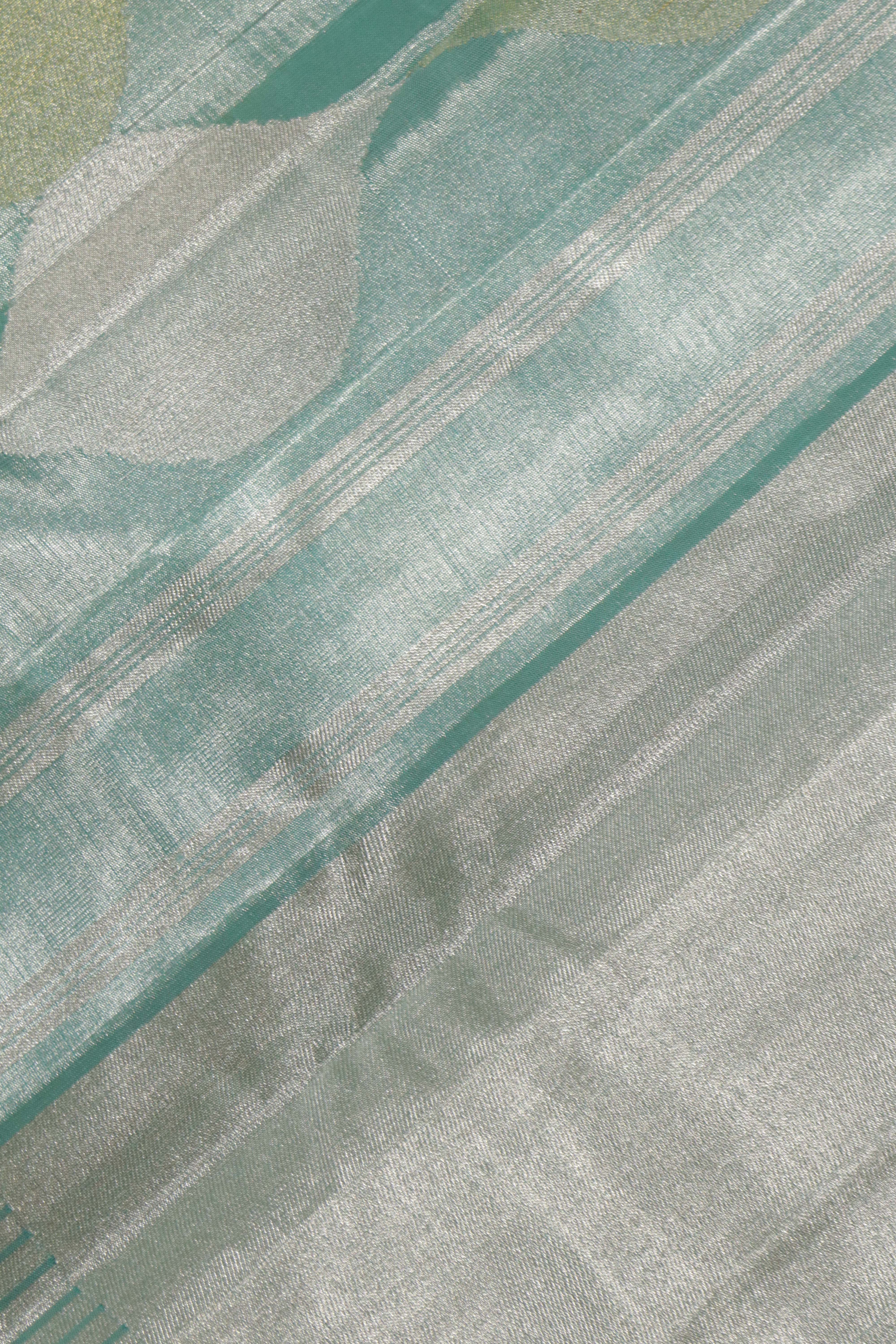 Ice Blue Kanchipuram Tissue Saree with Silver & Gold Jaal Motifs and Self Zari Border