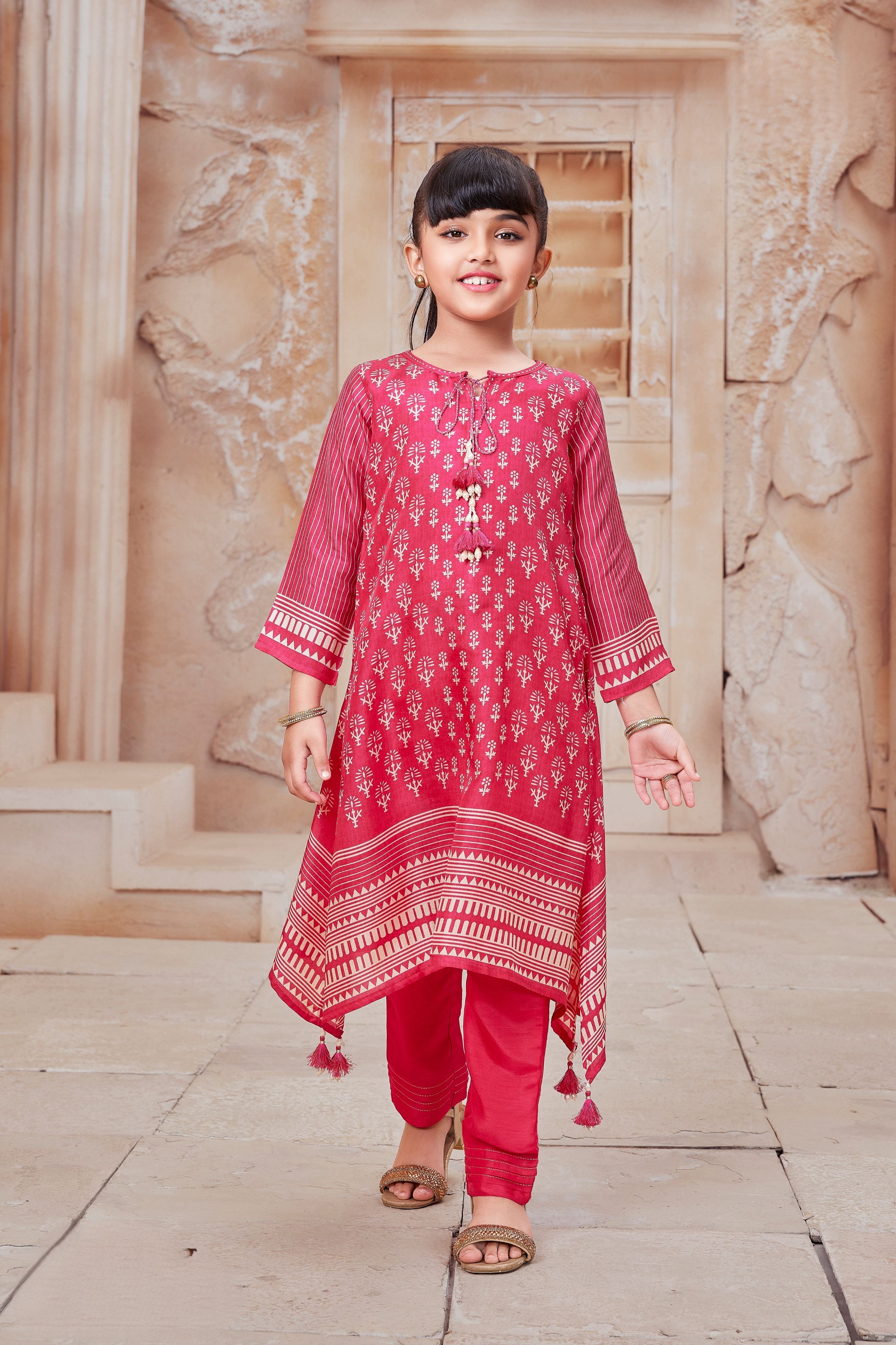 Rani Pink Printed Kurta Set  Mokshaa