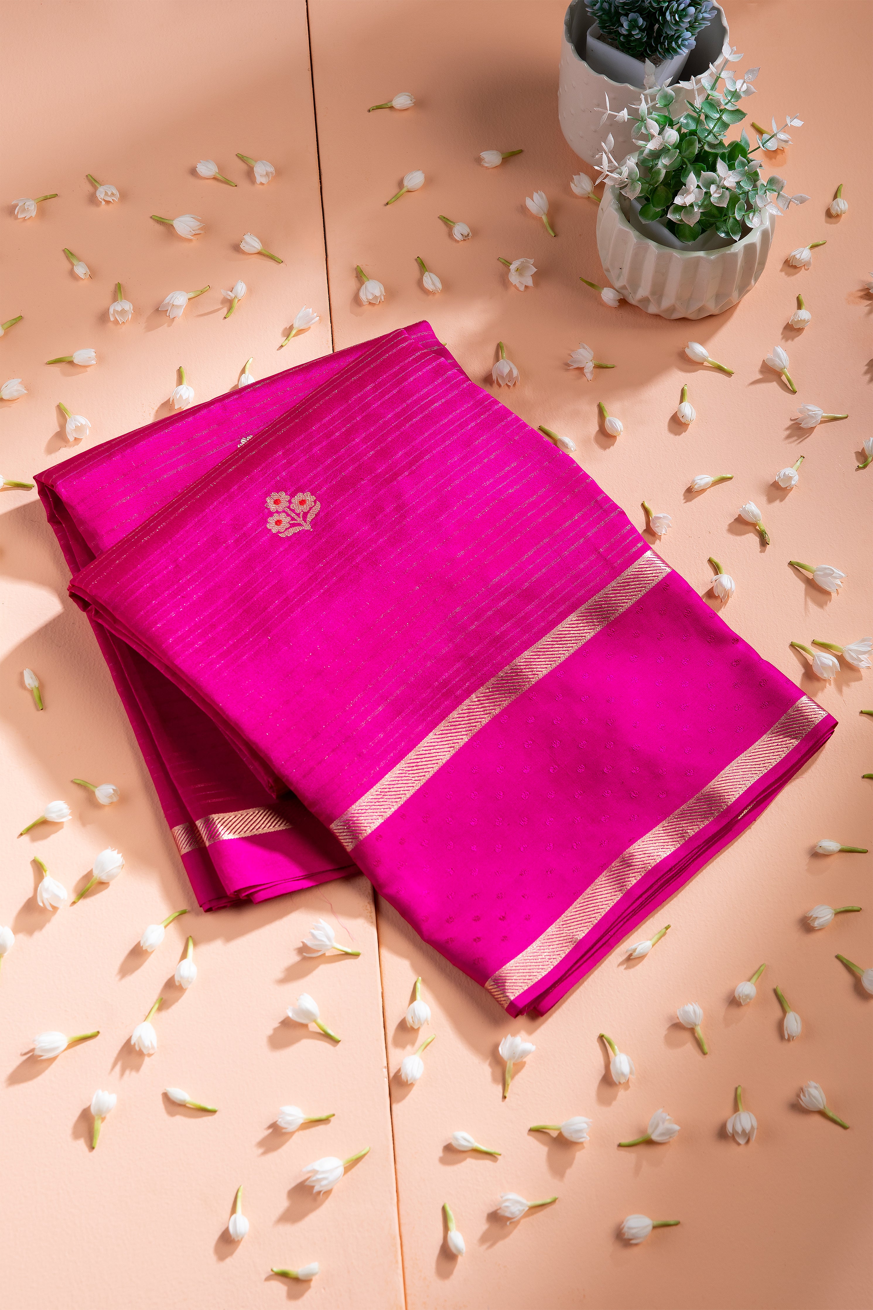 Magenta Pink Banaras Silk Saree - Mokshaa