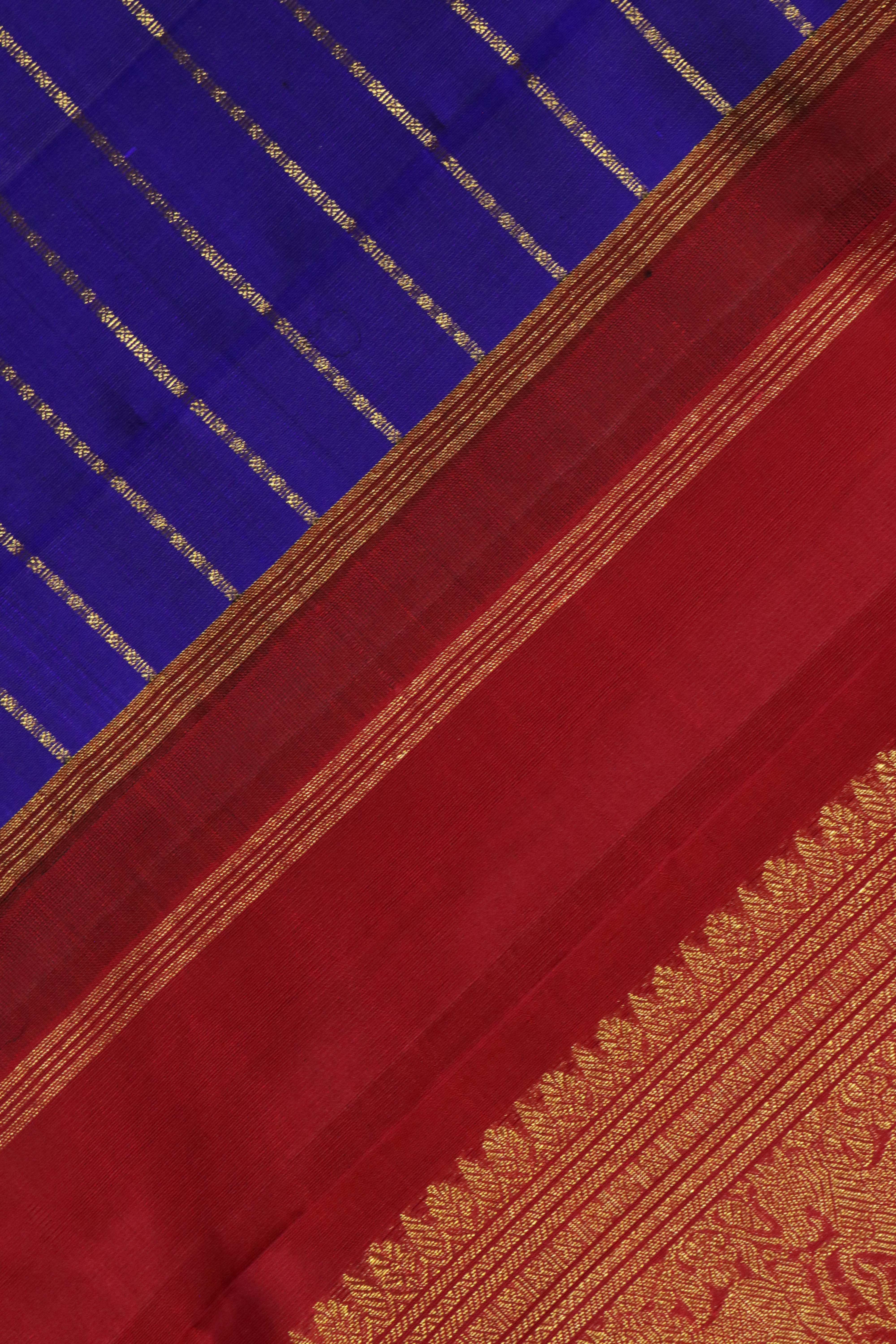 Royal Blue Kanchipuram Silk Saree with Zari Stripes and Contrast Border