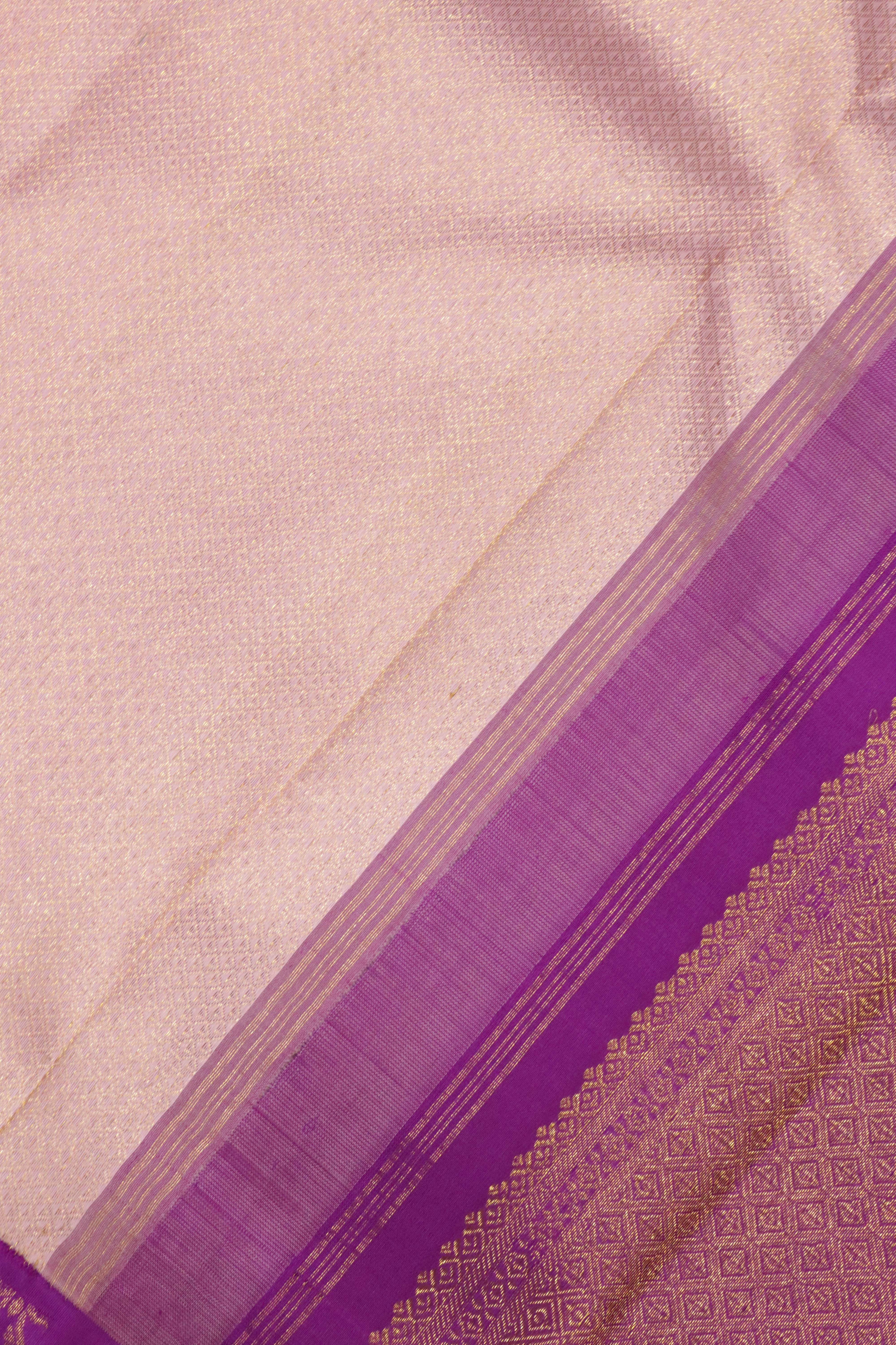 Onion Pink Kanchipuram Silk Saree with Self Zari Weaving and Contrast Zari Jaal Border