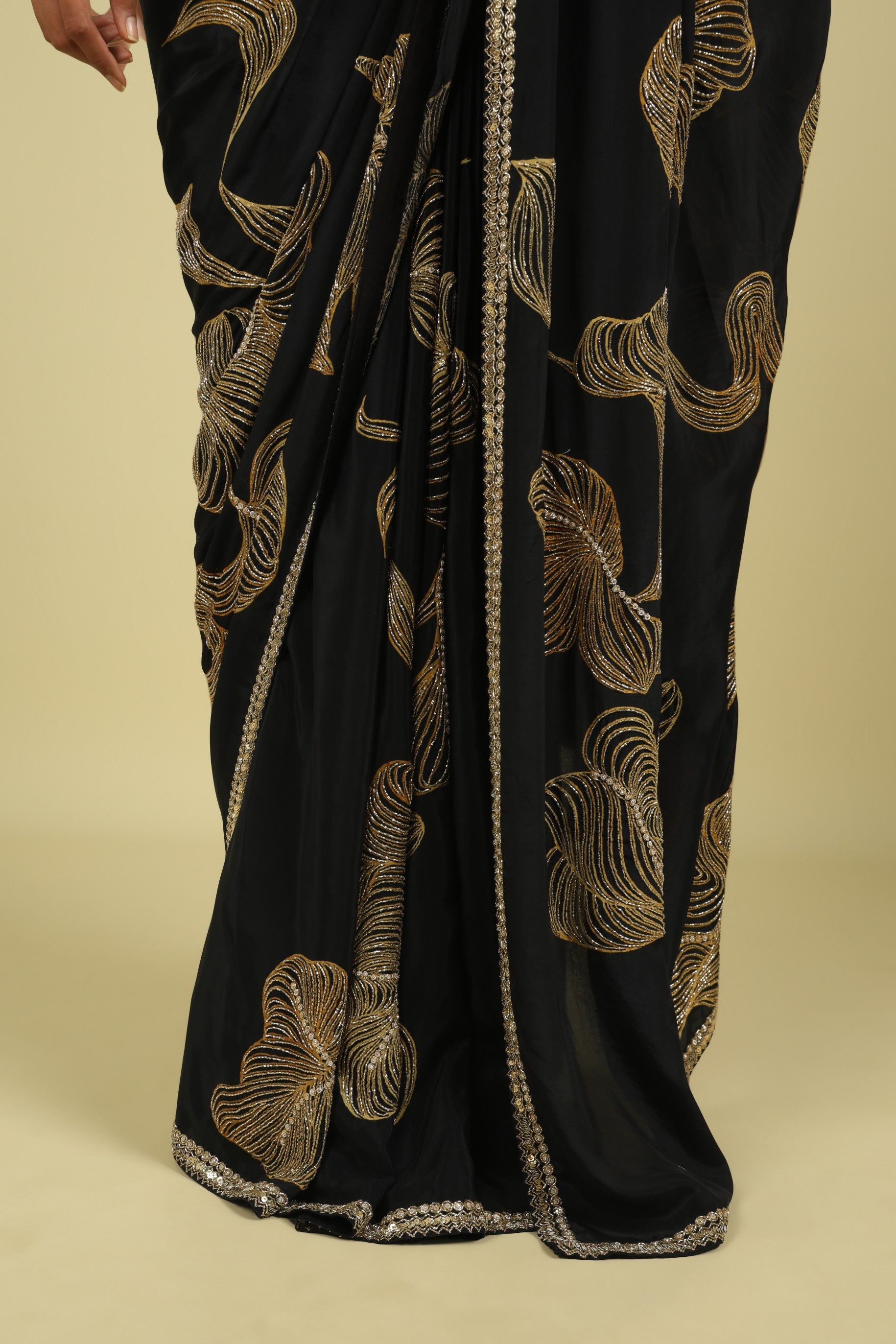 Black Satin Saree with Kardana & Sequin Fancy Work