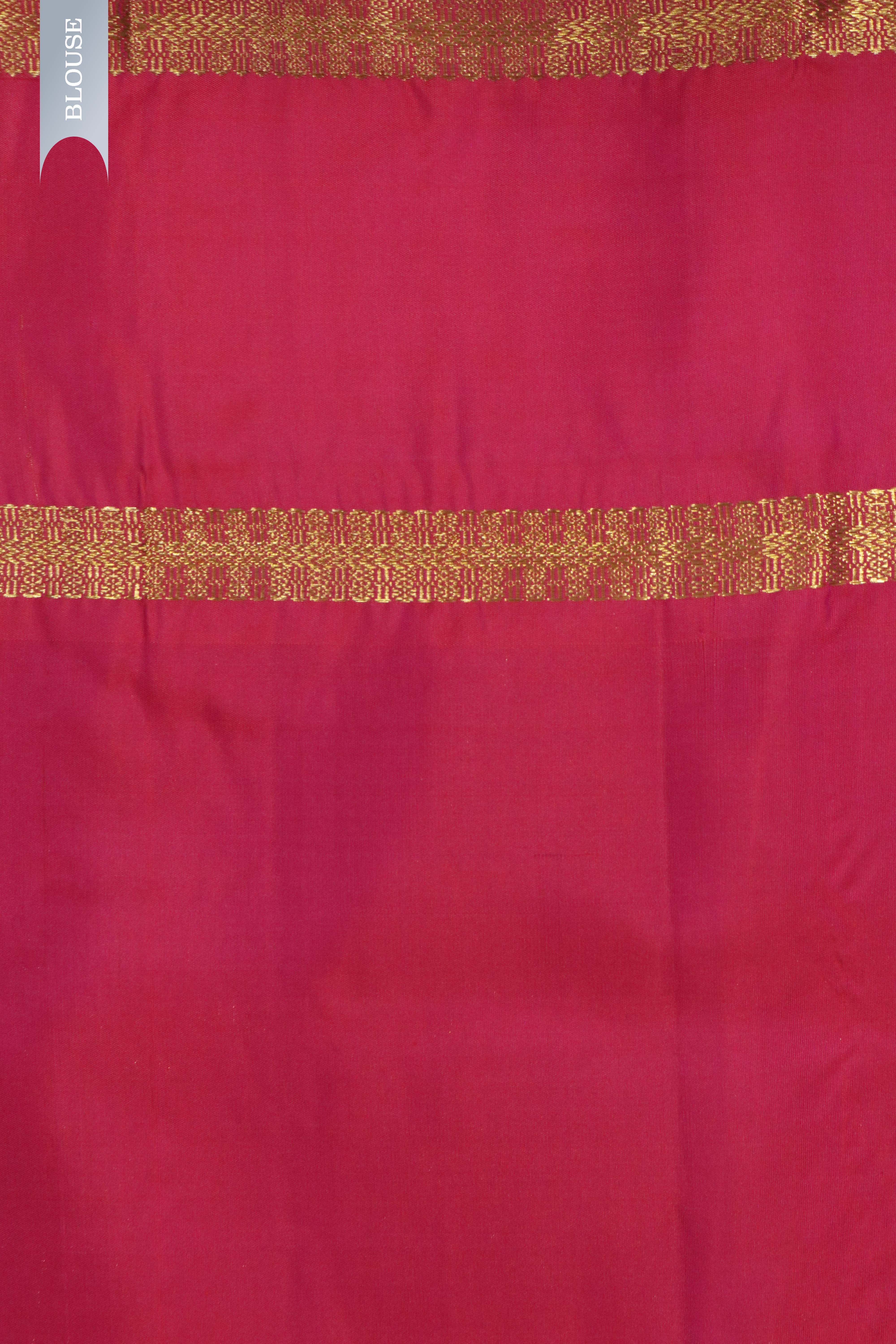 Magenta Kanchipuram Silk Saree with Gold Zari Motifs and Contrast Border