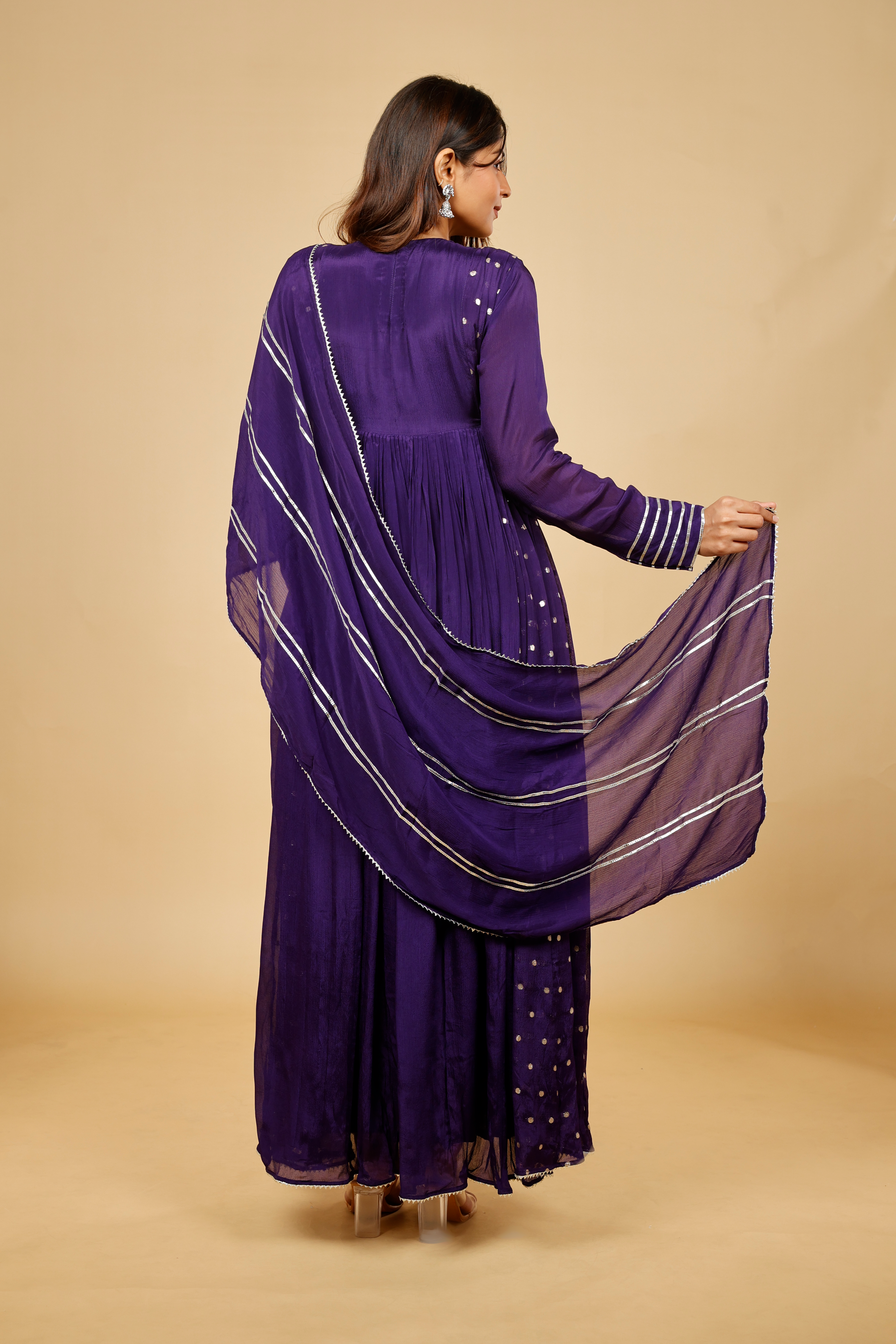 Royal Purple Silk Anarkali Set with Gota & Kutdana Embroidery