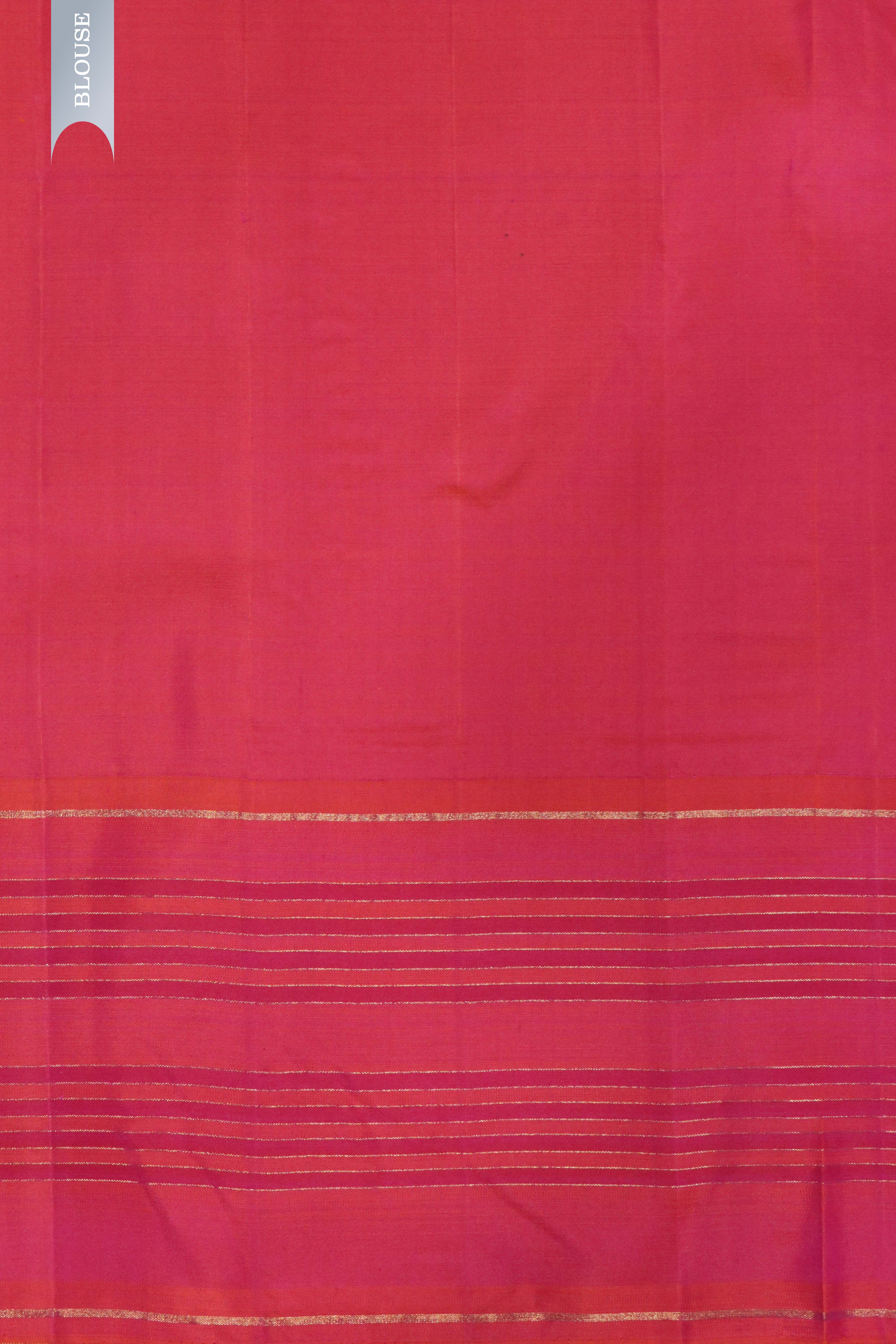 Bottle Green Kanchipuram Silk Saree with Self Zari Chattai Weaving and Contrast Pink Border