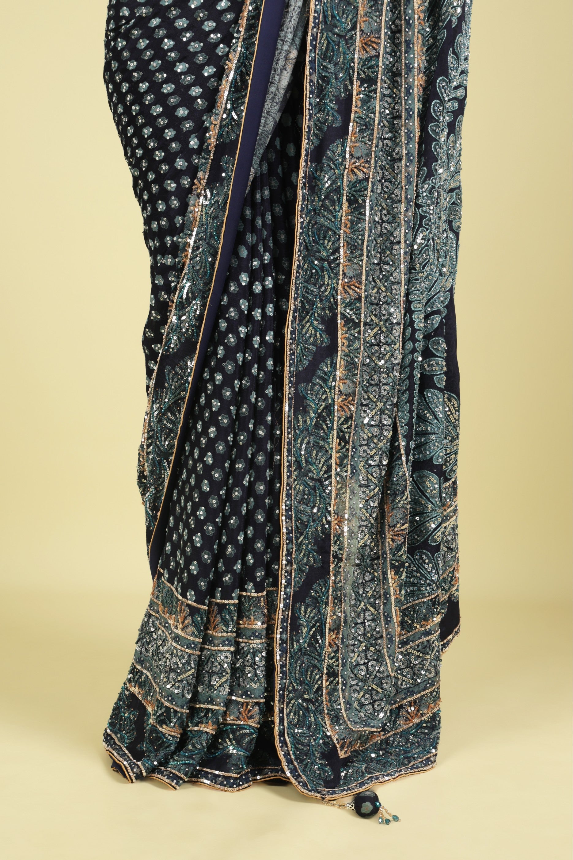 Dark Blue Soft Georgette Saree with All-Over Fancy Sequin Highlights