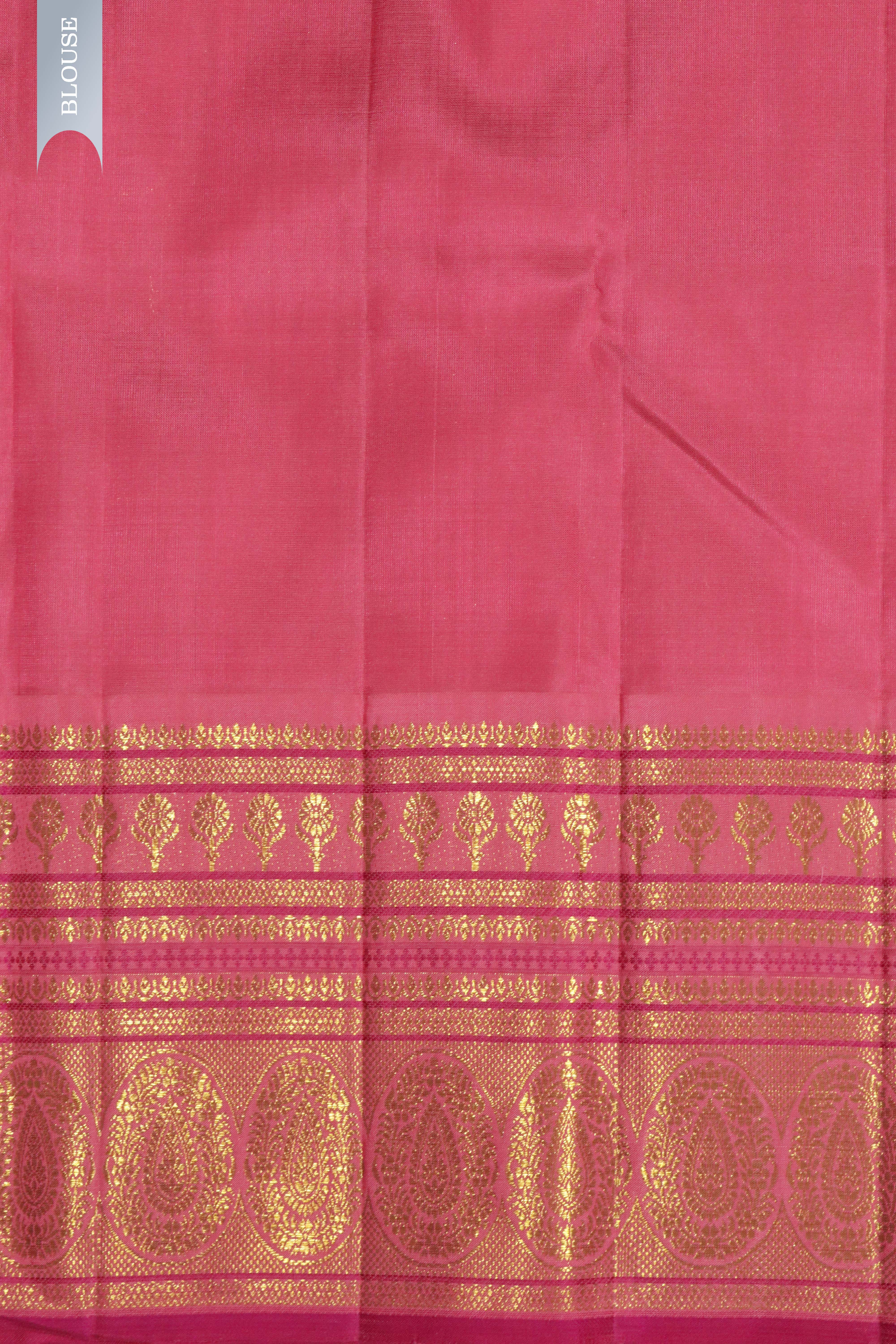 Yellow Kanchipuram Silk Saree with Zari Stripes, Motifs & Contrast Zari Border