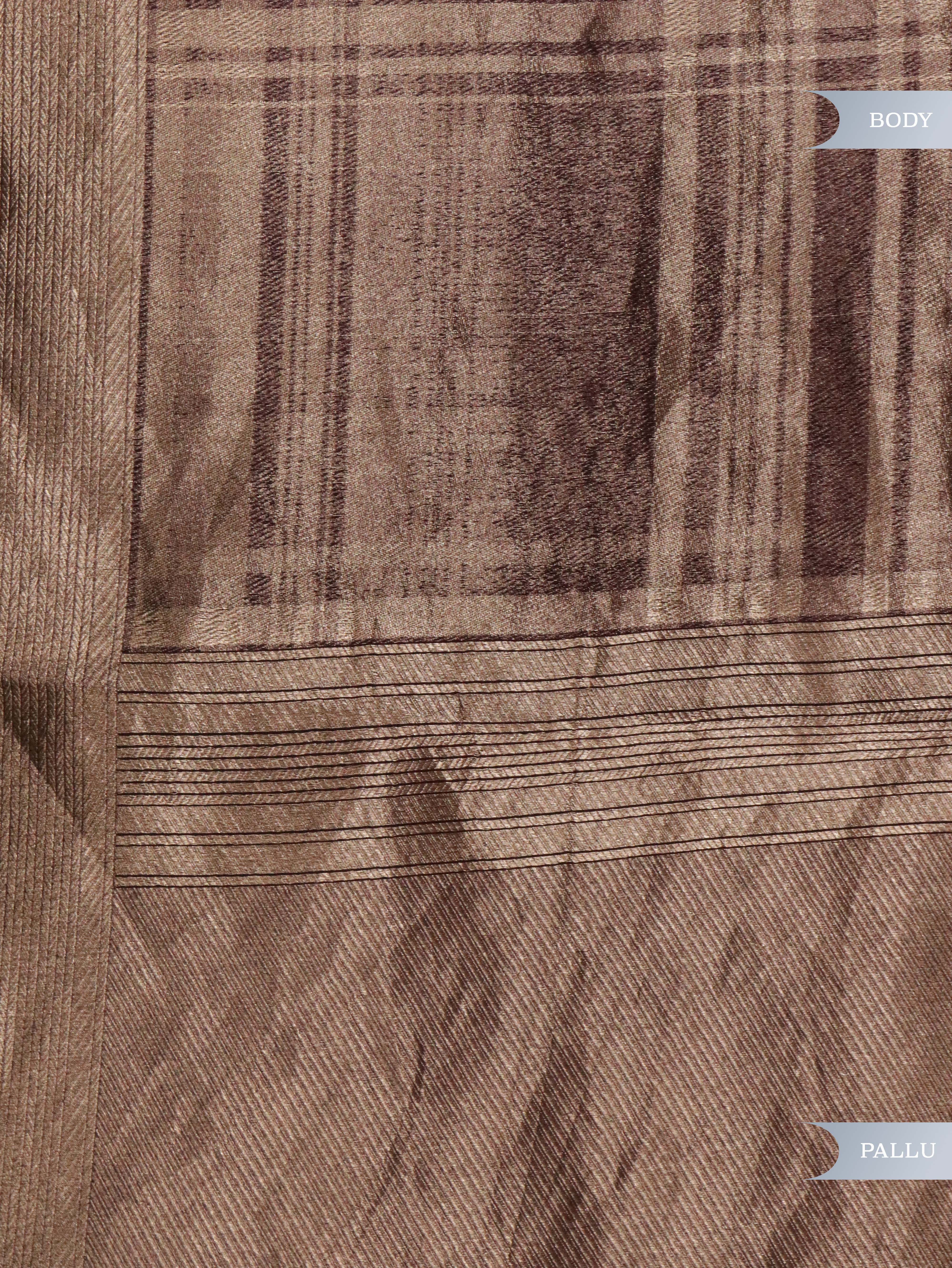 "Wine Banarasi Kora Silk Saree with Self Zari Checks & Zari Border** "