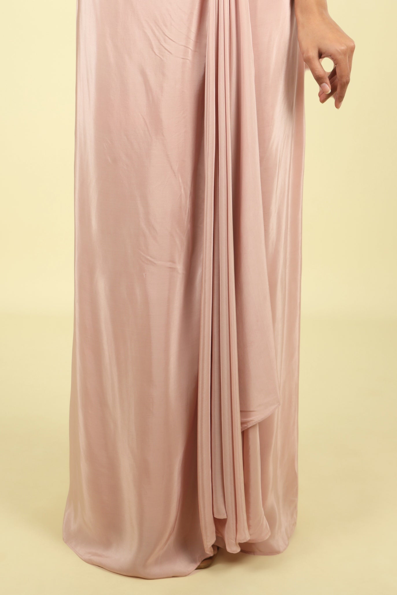 Blush Pink Halter Neck Embellished Drape Skirt Set