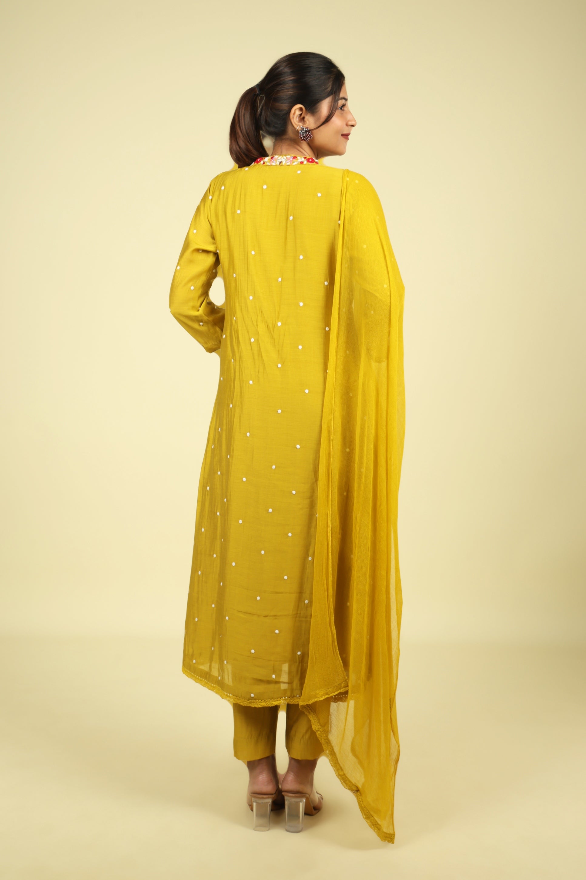 Yellow Mul Chanderi Straight Cut Salwar Set