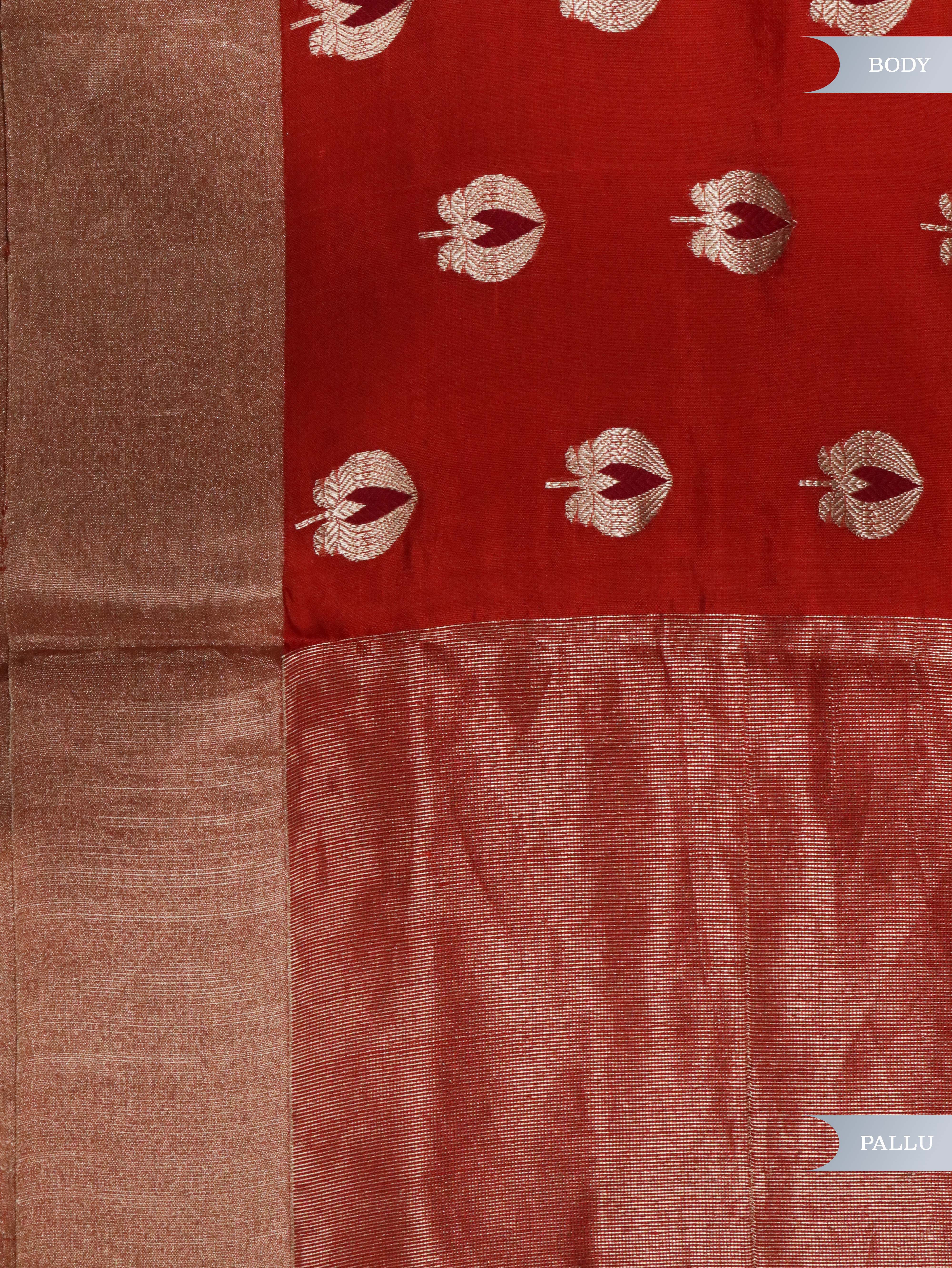 Orange Banarasi Chanderi Silk Saree with Silver & Thread Motifs