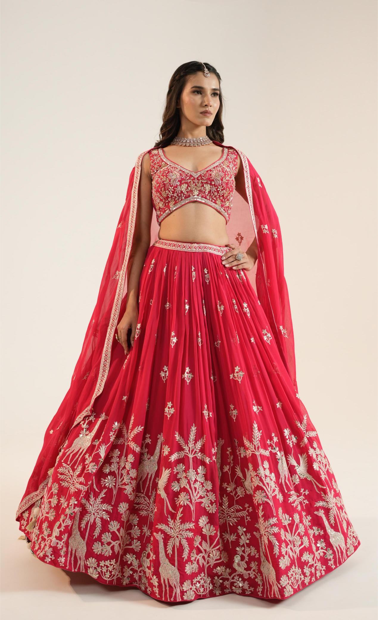 Hot Pink Silk Lehenga Set