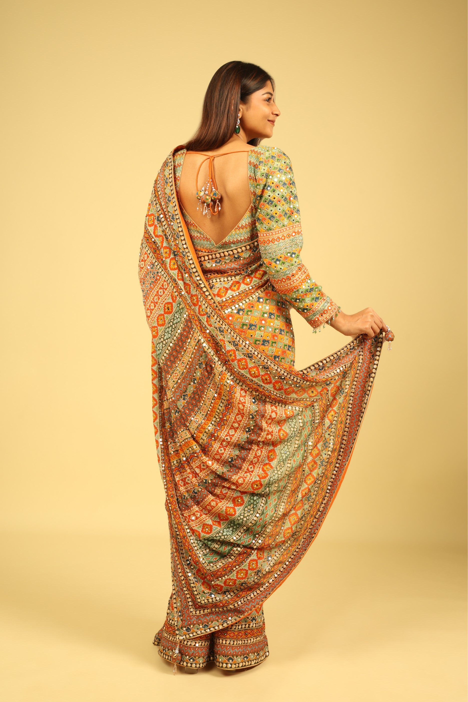 Multicolour Soft Georgette Saree with Digital Print, Sequin & Mirror Highlights